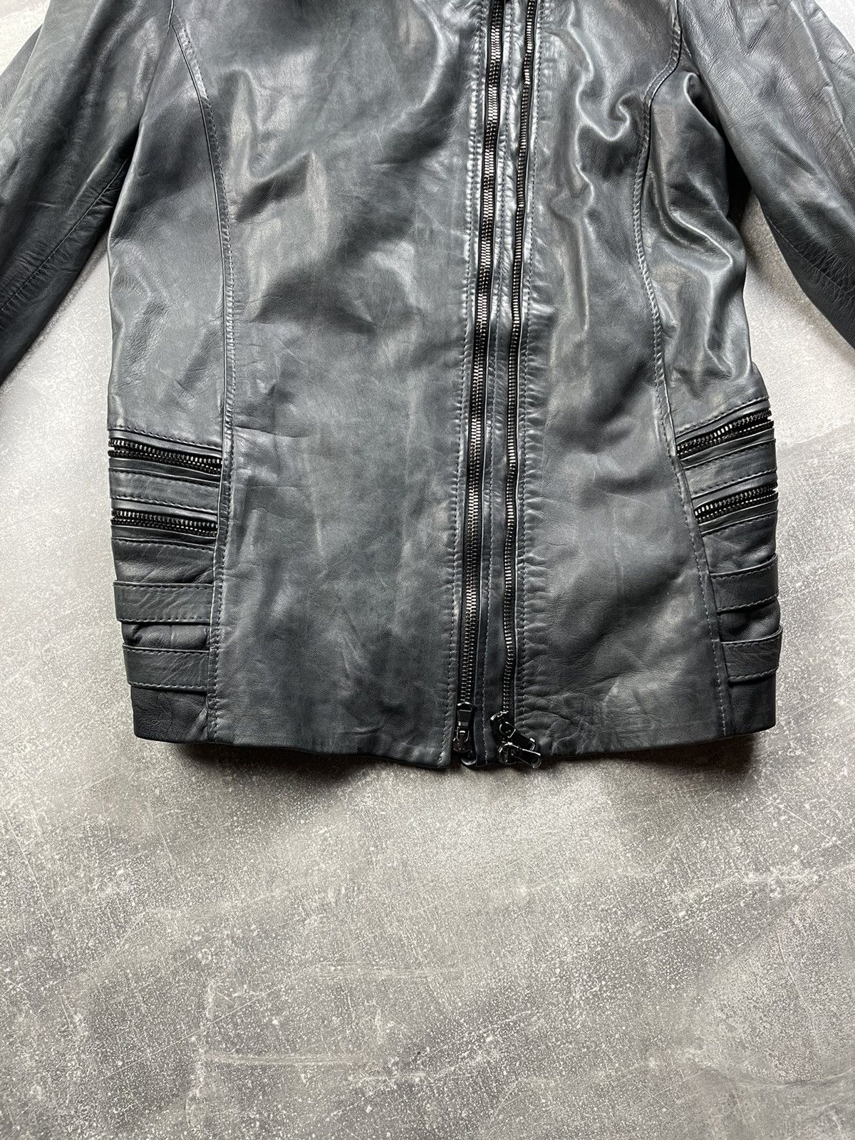 Seditionaries Avant Garde Italian Women's Zip Belted Gray Leather Jacket Size L / US 10 / IT 46 - 5 Thumbnail