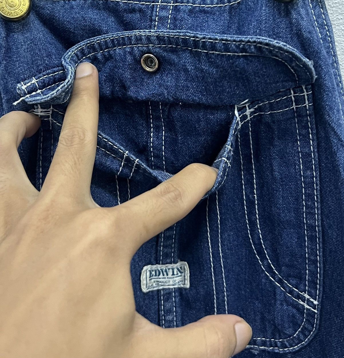 Edwin × Vintage Vintage EDWIN “Over Works Factory” Denim Overalls - Size S Size US 30 / EU 46 - 7 Thumbnail