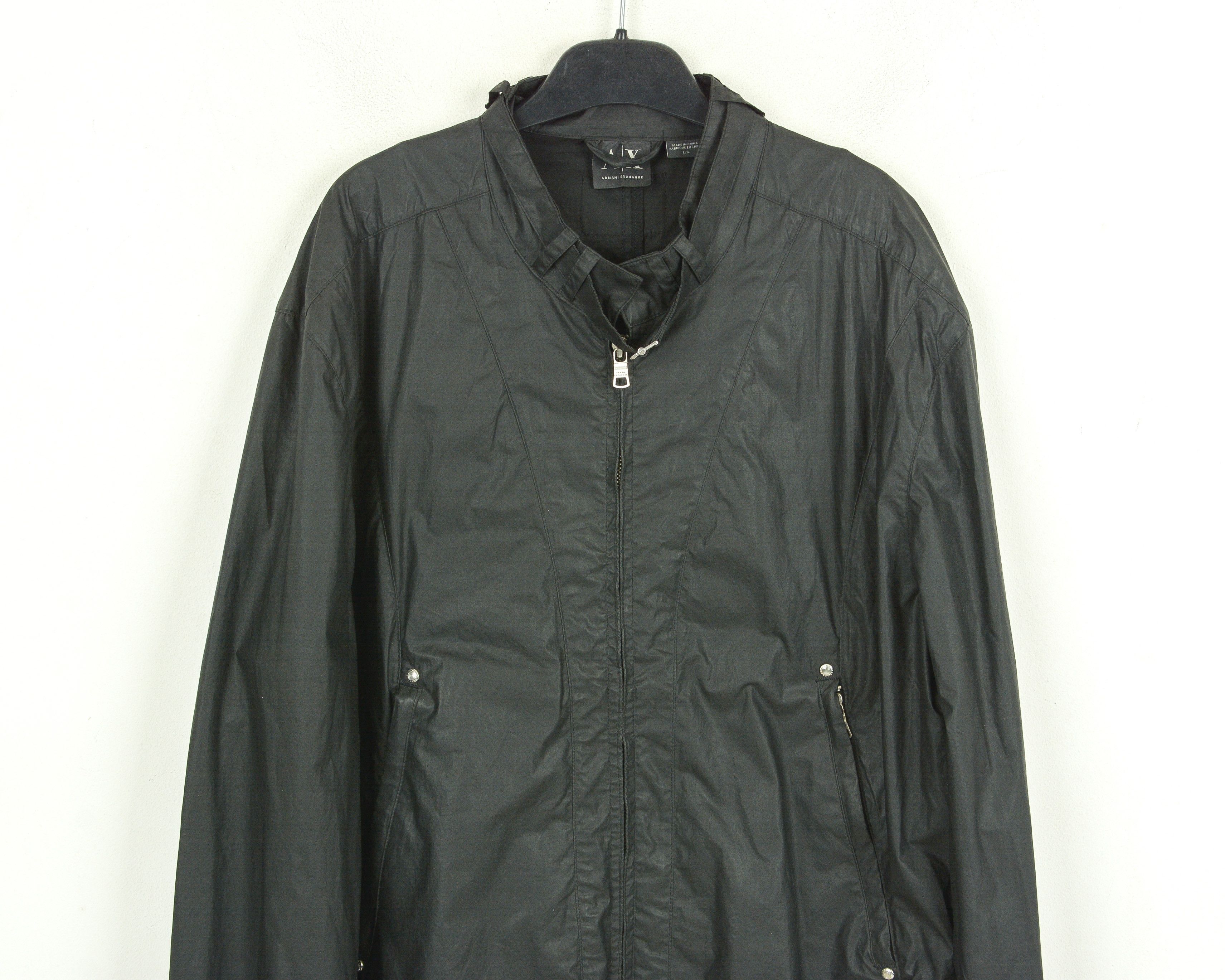 Armani Exchange AX men L Bomber Jacket Waxed cotton Racer Moto Black Coat Size US L / EU 52-54 / 3 - 2 Thumbnail