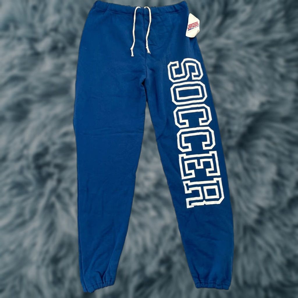 Jerzees VINTAGE Jerzees Soccer Pants Adult Large Blue Sweatpants Jogger Logo Mens L NEW Size US 33 - 1 Thumbnail