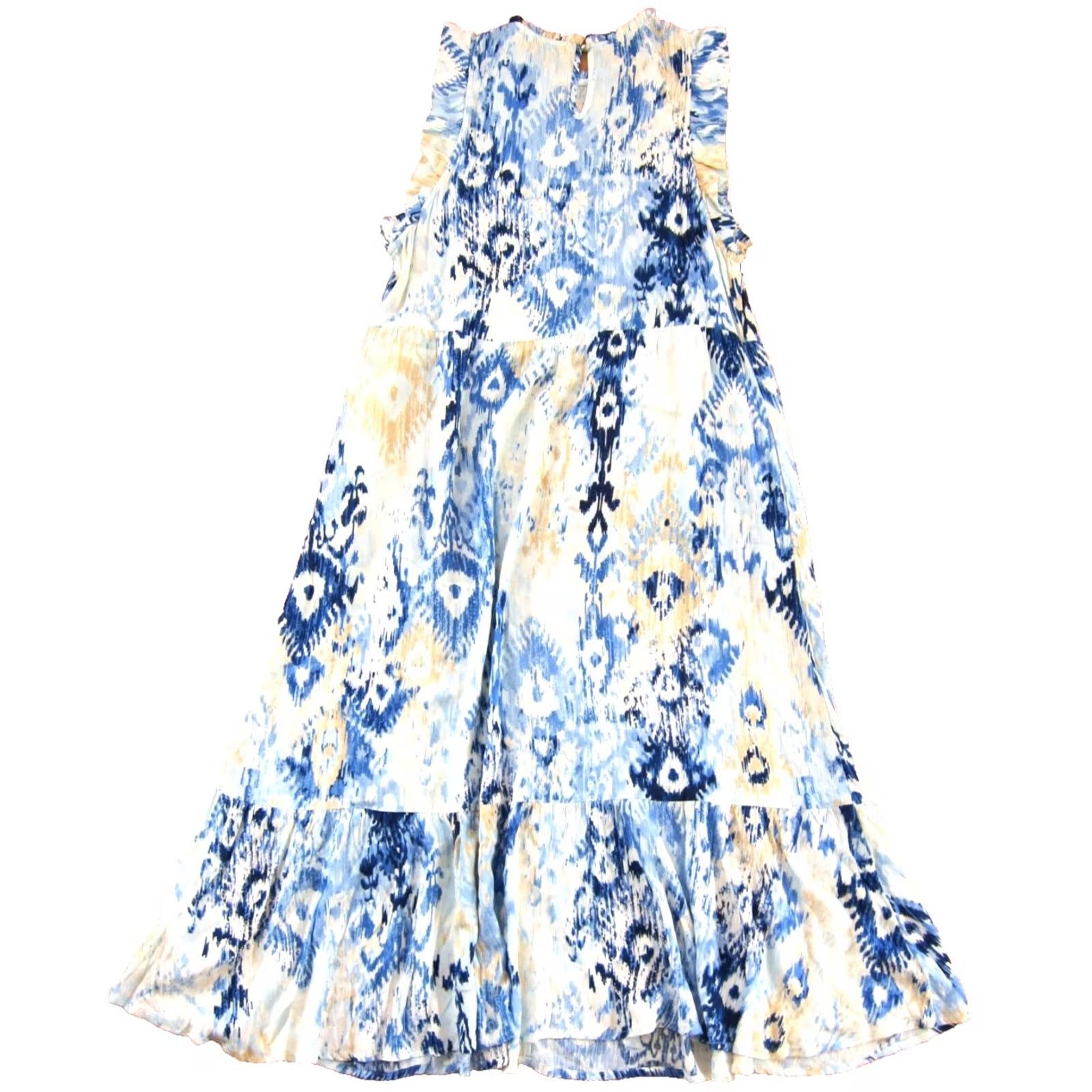 Vintage Canyon Retreat Blue White Brown Tie Dye Maxi Dress M Cap Sleeve Pockets Rayon Dress Long Women Size M / US 6-8 / IT 42-44 - 2 Thumbnail
