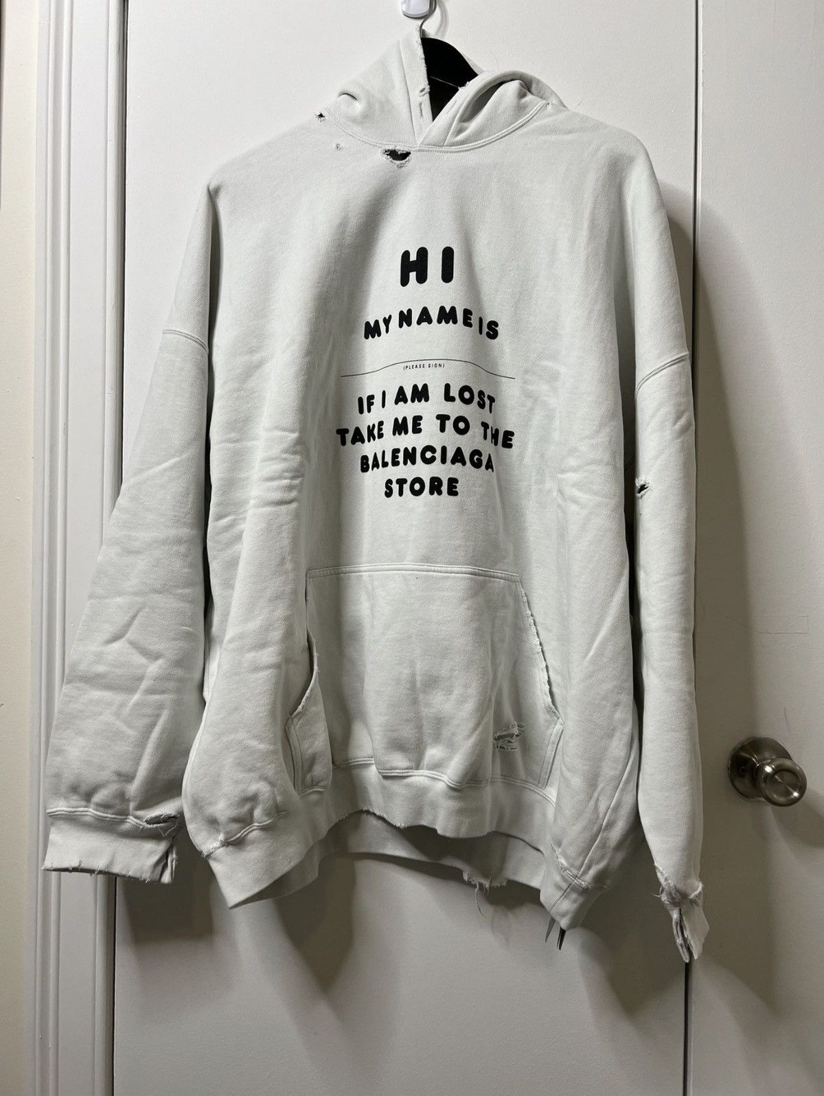 Balenciaga Balenciaga “Hi My Name Is” FW21 Distressed Hoodie Size US S / EU 44-46 / 1 - 1 Thumbnail