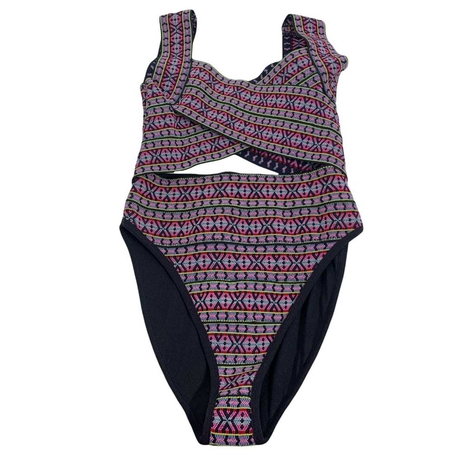Asos ASOS Multicolor Tribal Criss Cross Cutout One Piece Swimsuit Size S / US 4 / IT 40 - 6 Thumbnail