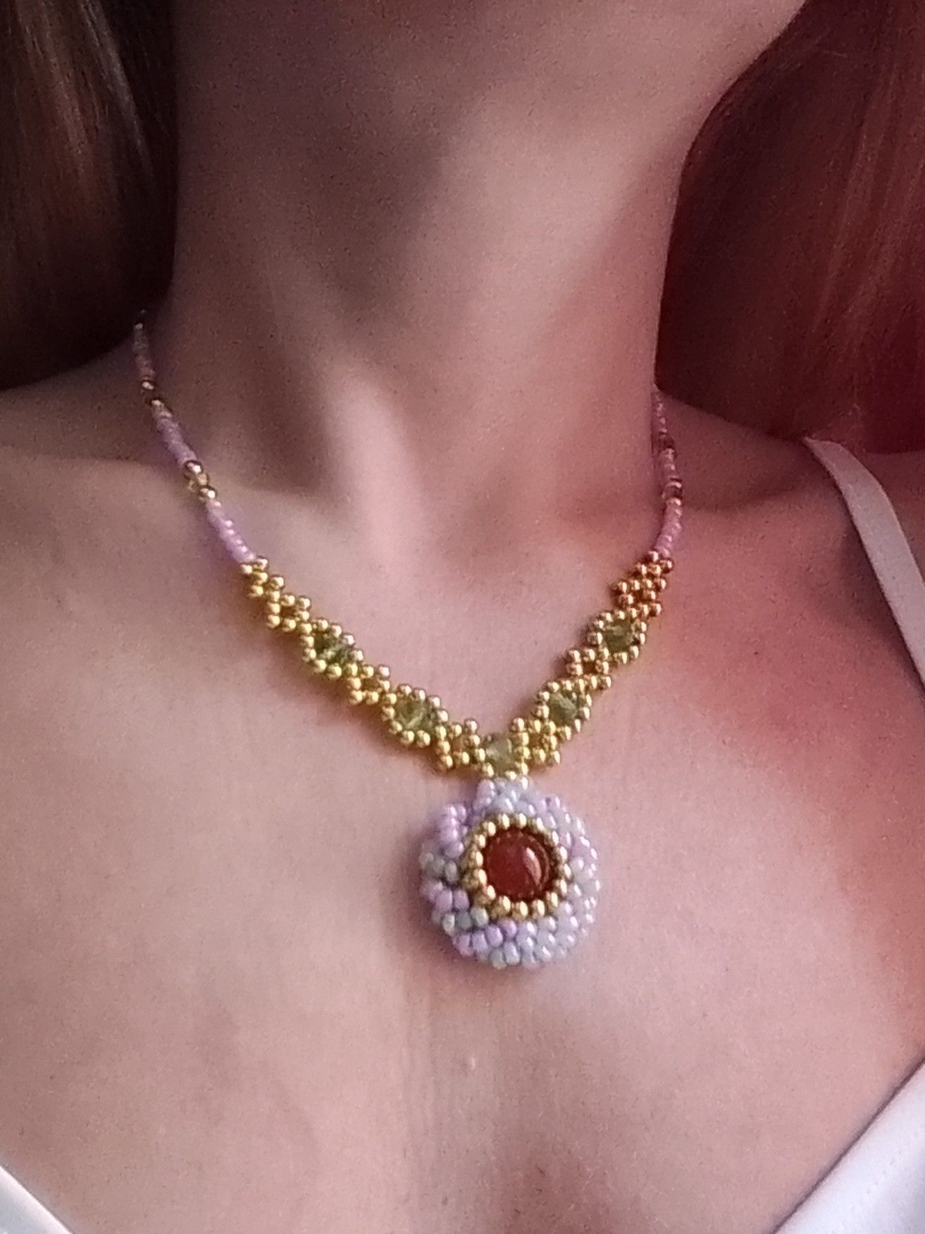 Handmade Necklace Pendant red carnelian gemstones vintage style Size ONE SIZE - 6 Thumbnail