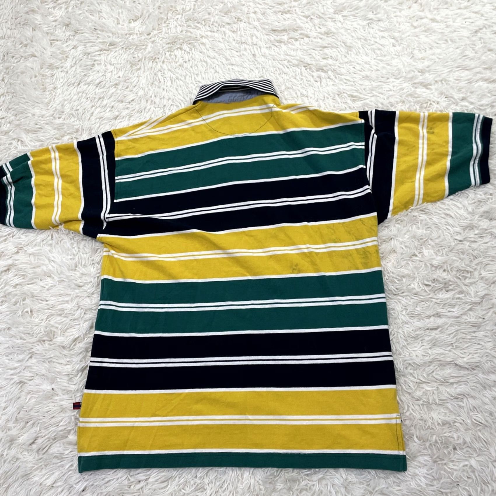 Bugle Boy VINTAGE Bugle Boy Polo Shirt Men XL Striped Green Yellow Blue Casual Streetwear 90s Grunge Stain Size US XL / EU 56 / 4 - 2 Thumbnail