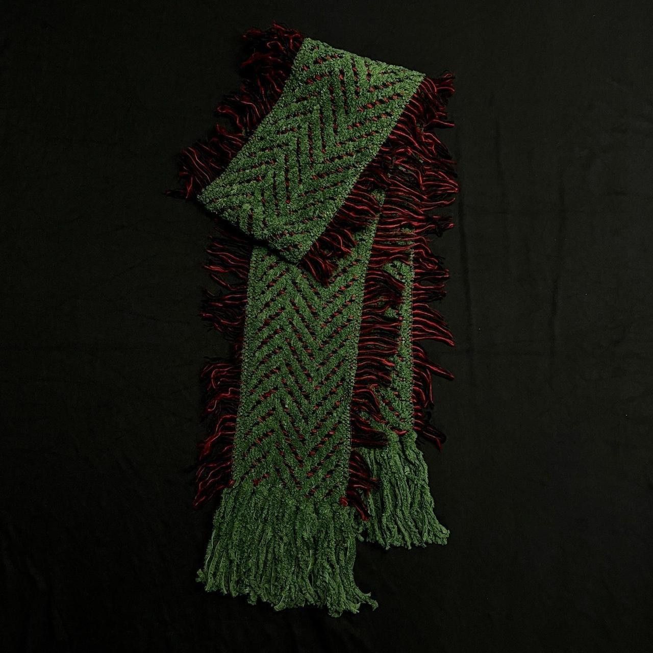 Japanese Brand Rare VTG Fringed Scarf Green OS Size ONE SIZE - 6 Thumbnail