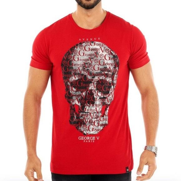 Designer Red Black Tee George V Designer Brand From Paris Rhinestone Size US M / EU 48-50 / 2 - 1 Thumbnail