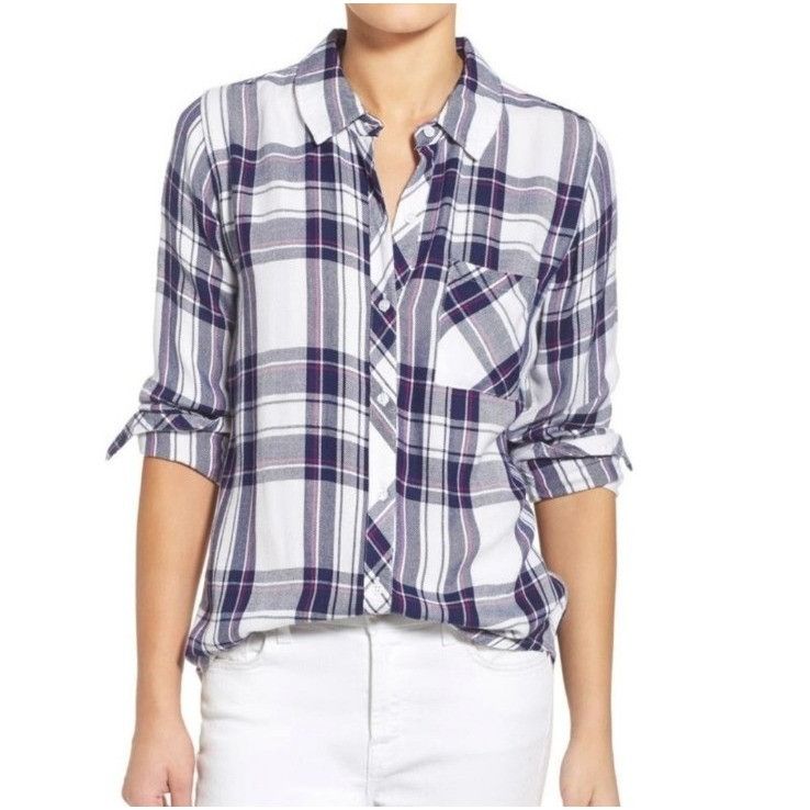 Rails Revolve Rails Hunter Plaid Button Down Shirt White Navy & Or Size S / US 4 / IT 40 - 2 Thumbnail