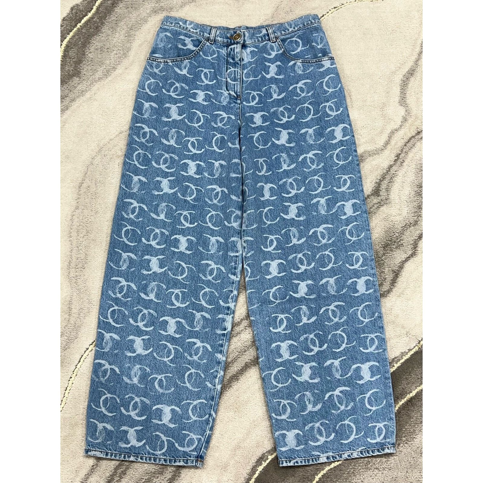 Chanel Chanel Denim White CC Print Logo Baggy Oversized Jeans 34 Size 24" / US 00 / IT 34 - 2 Thumbnail