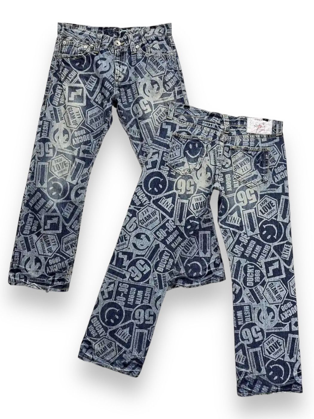 image of Vintage 90’S Co&lu All Over Print Kapital Smiley Legitimate Denim in Blue, Men's (Size 33)