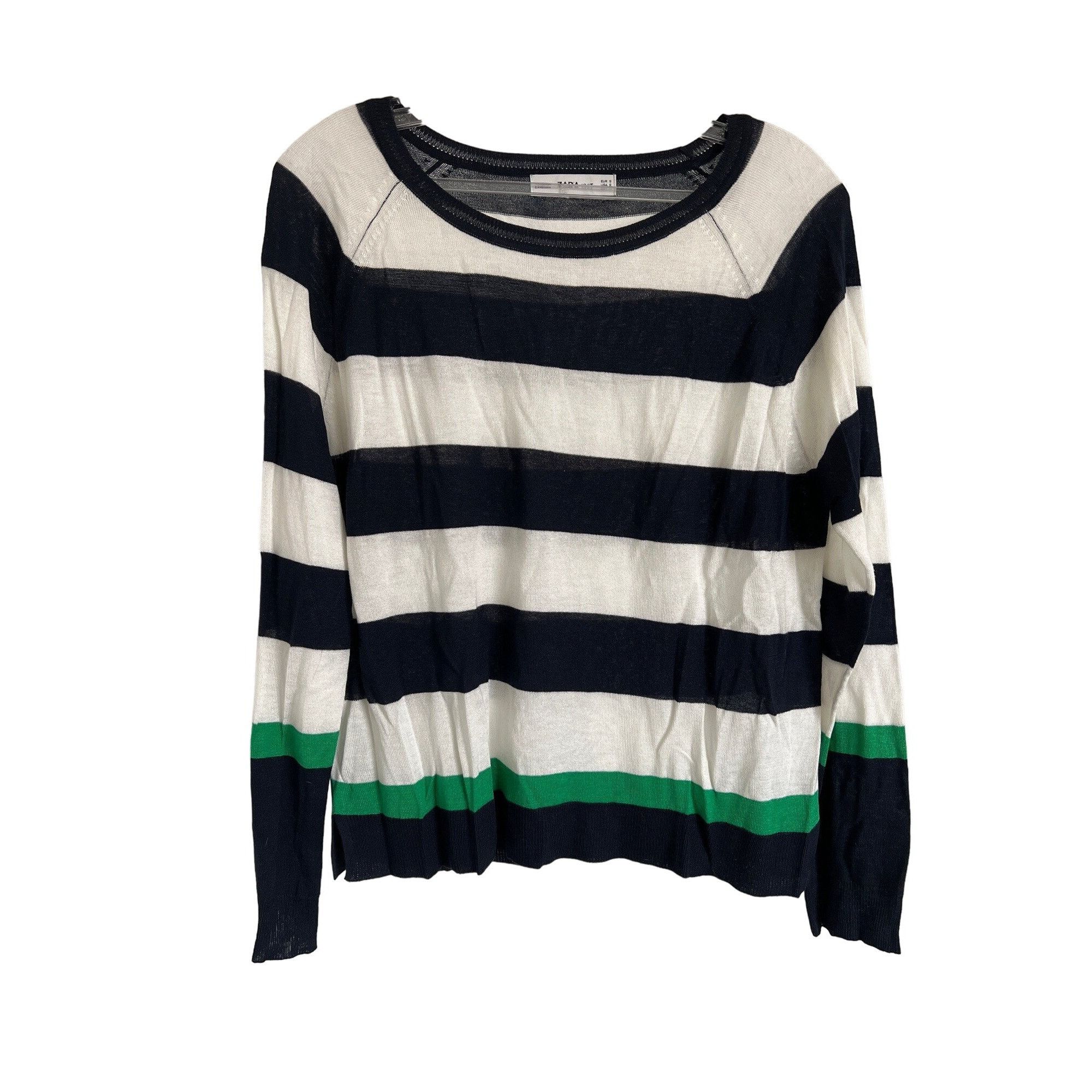 Zara Zara Knit Striped Sweater Navy & Green Contrast Hem Size S / US 4 / IT 40 - 1 Thumbnail