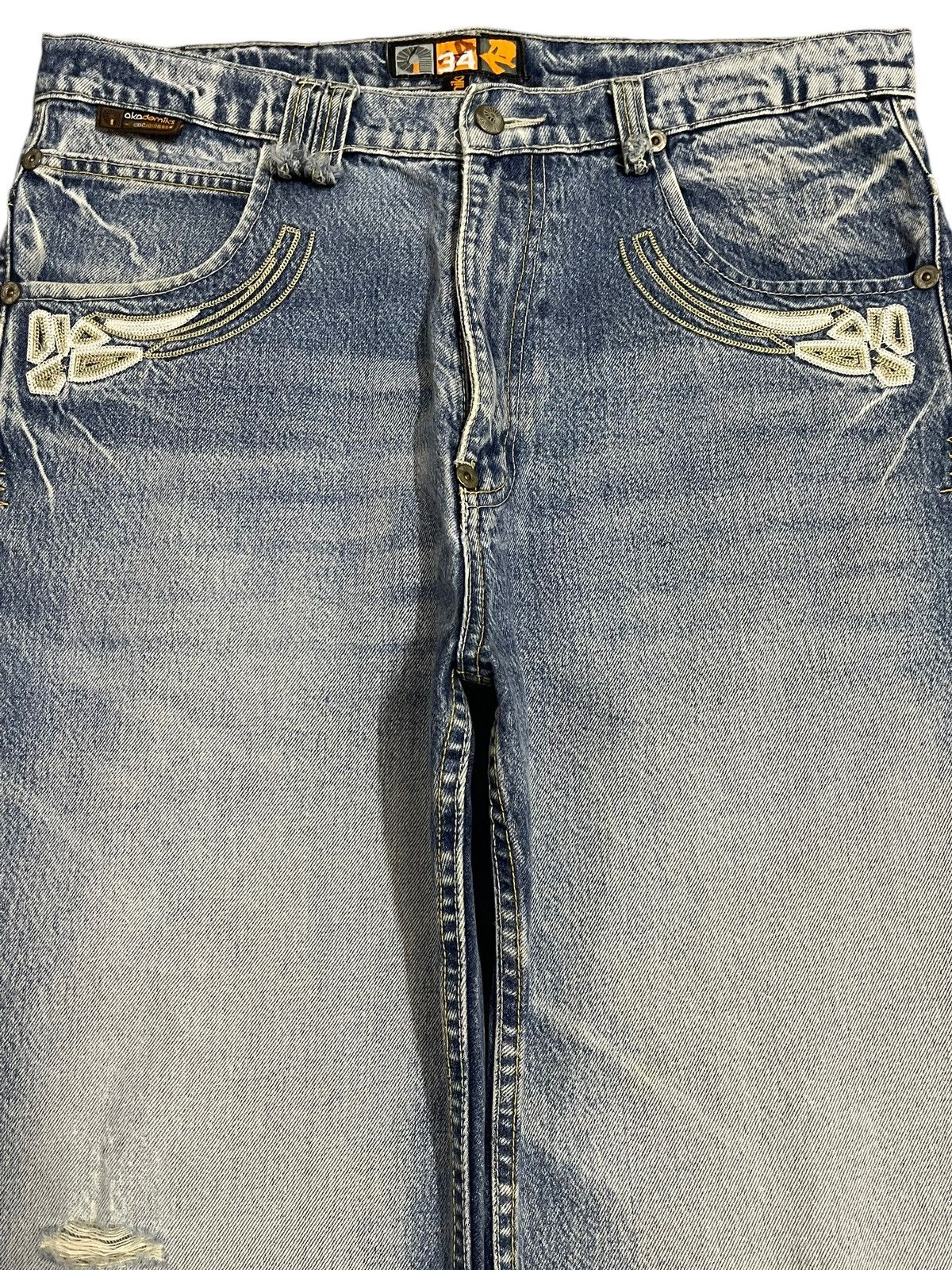 Akademiks Vintage Japanese Akademiks Blue Wash Distress Baggy Jeans Size US 35 - 3 Thumbnail