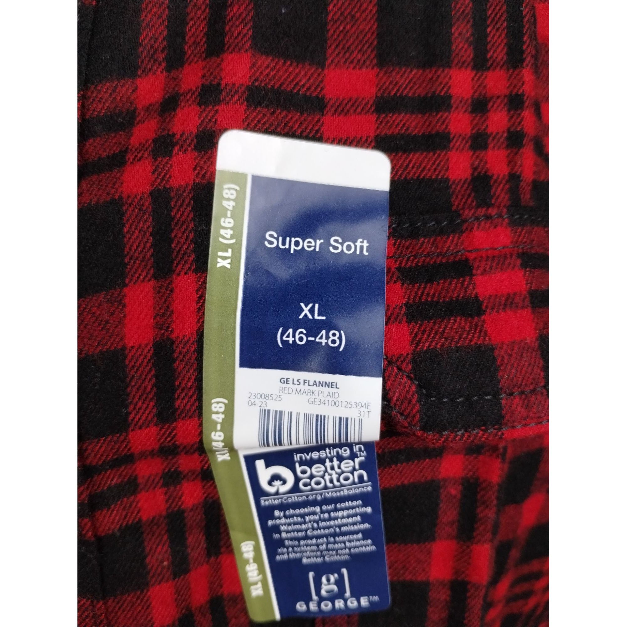 George George Mens XLT Red and Black Plaid Soft Flannel Long Sleeve Size US XL / EU 56 / 4 - 5 Thumbnail