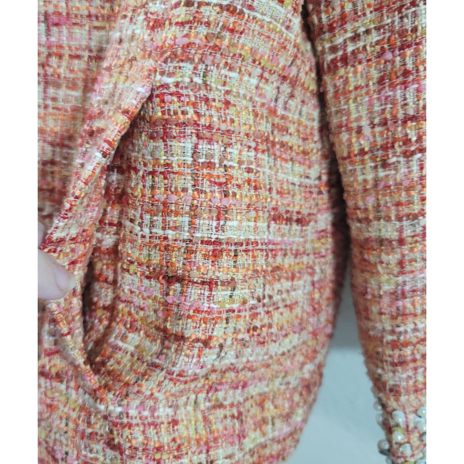 Chicos Chico's Orange Red Embellished Tweed Blazer 2 Large Lined Size L / US 10 / IT 46 - 5 Thumbnail