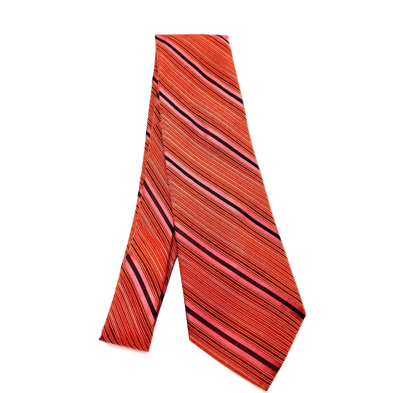 Designer Zianetti Orange Silk Tie Woven Short Wide Striped Size ONE SIZE - 6 Thumbnail
