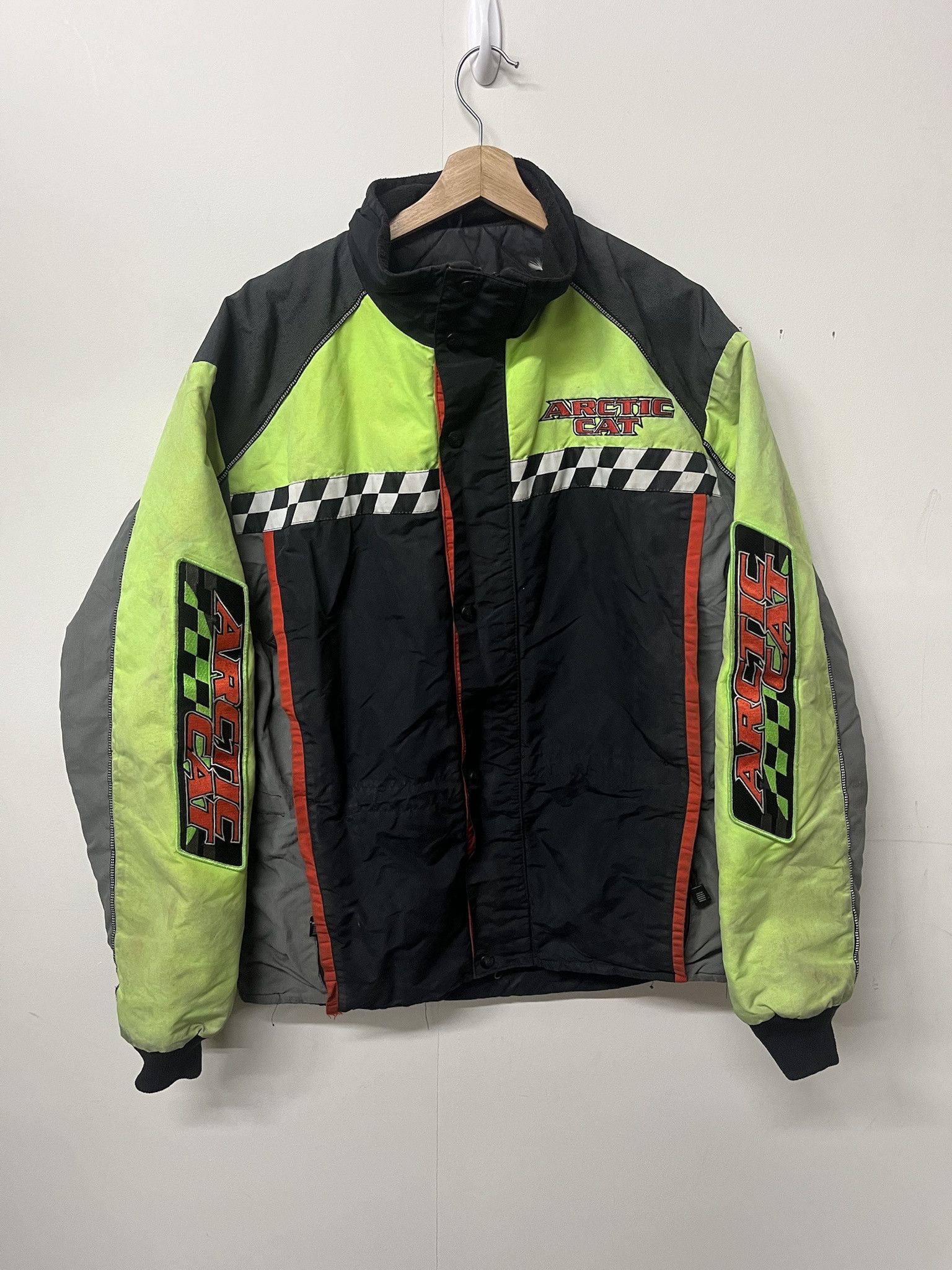 Vintage 1990s Arctic Cat Neon Distressed Puffer Jacket Size M