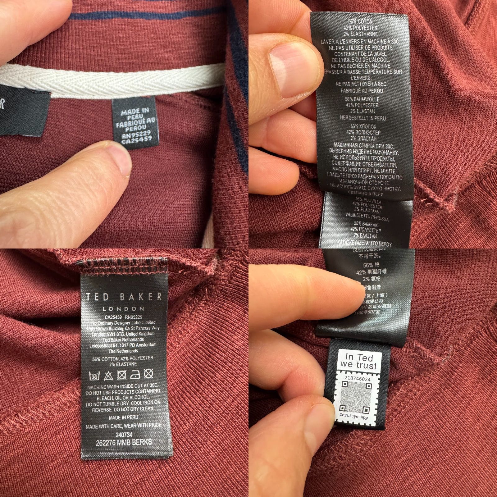 Ted Baker Ted Baker London 1/4 Zip Pullover Sweater Men 3XL Burgundy Red Knit Stretch Mock Neck Casual Workwear Designer Classic Preppy Size US XXL / EU 58 / 5 - 8 Thumbnail