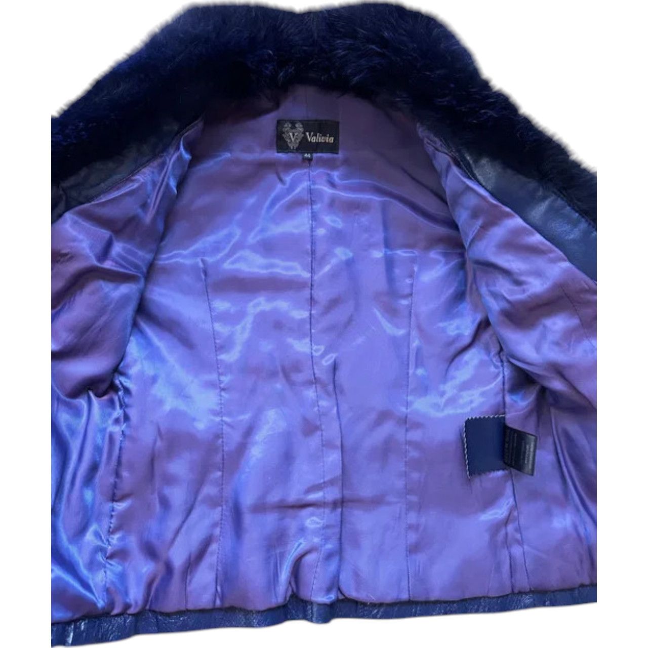 Designer Blue leather fur coat sz S/M Size M / US 6-8 / IT 42-44 - 3 Thumbnail