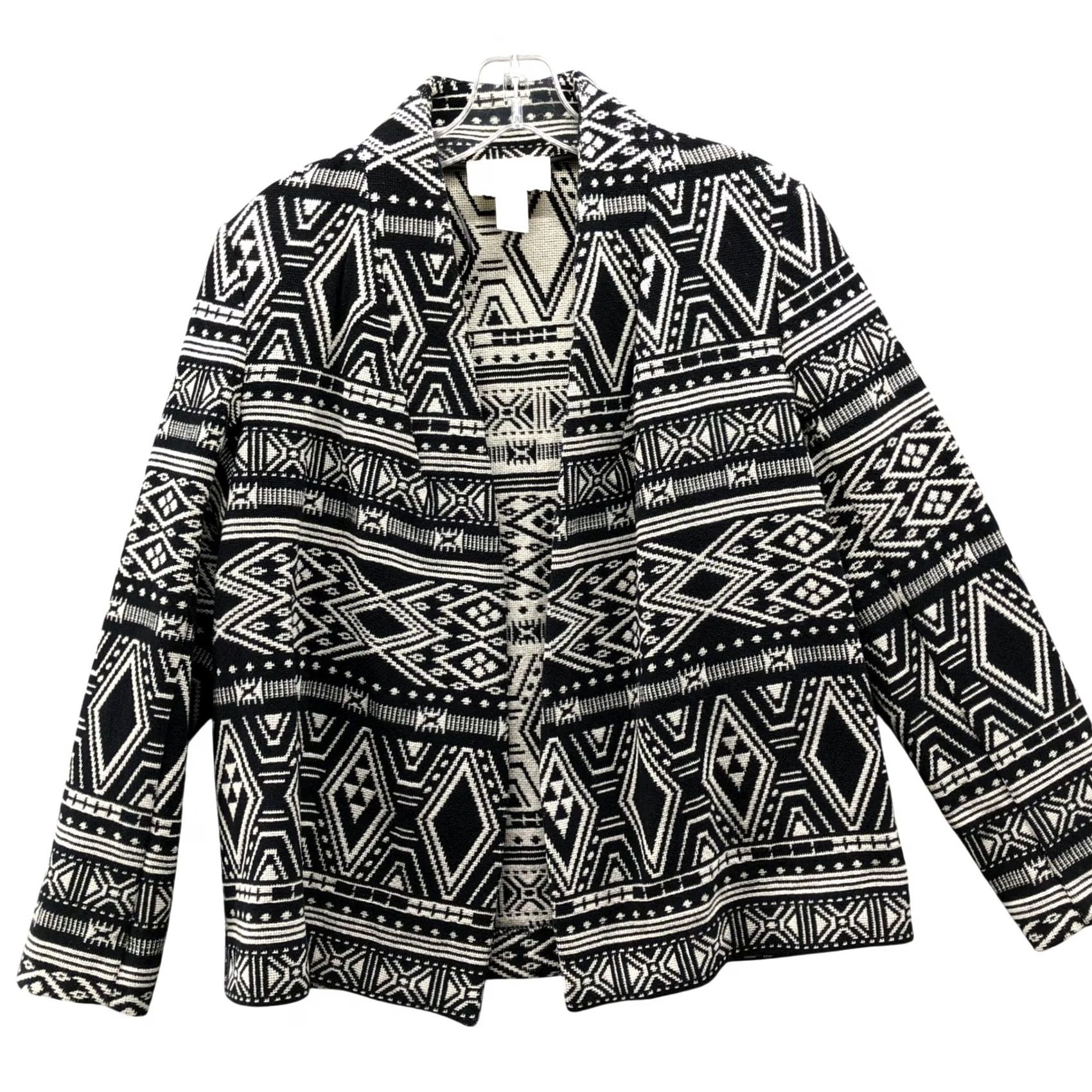 H&M VINTAGE HM Conscious Western Print Jacket Womens 2 Black White Jacquard Open Front Size XS / US 0-2 / IT 36-38 - 2 Thumbnail