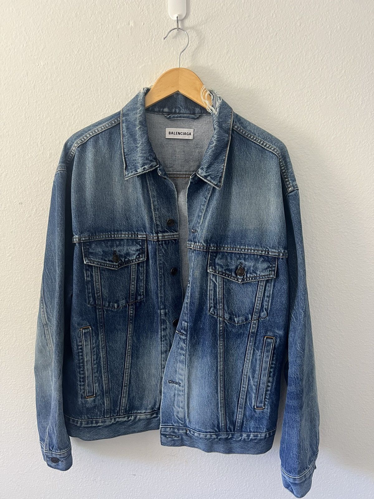 Balenciaga Balenciaga Logo Blue Distressed Denim Jacket with Size US M / EU 48-50 / 2 - 2 Thumbnail