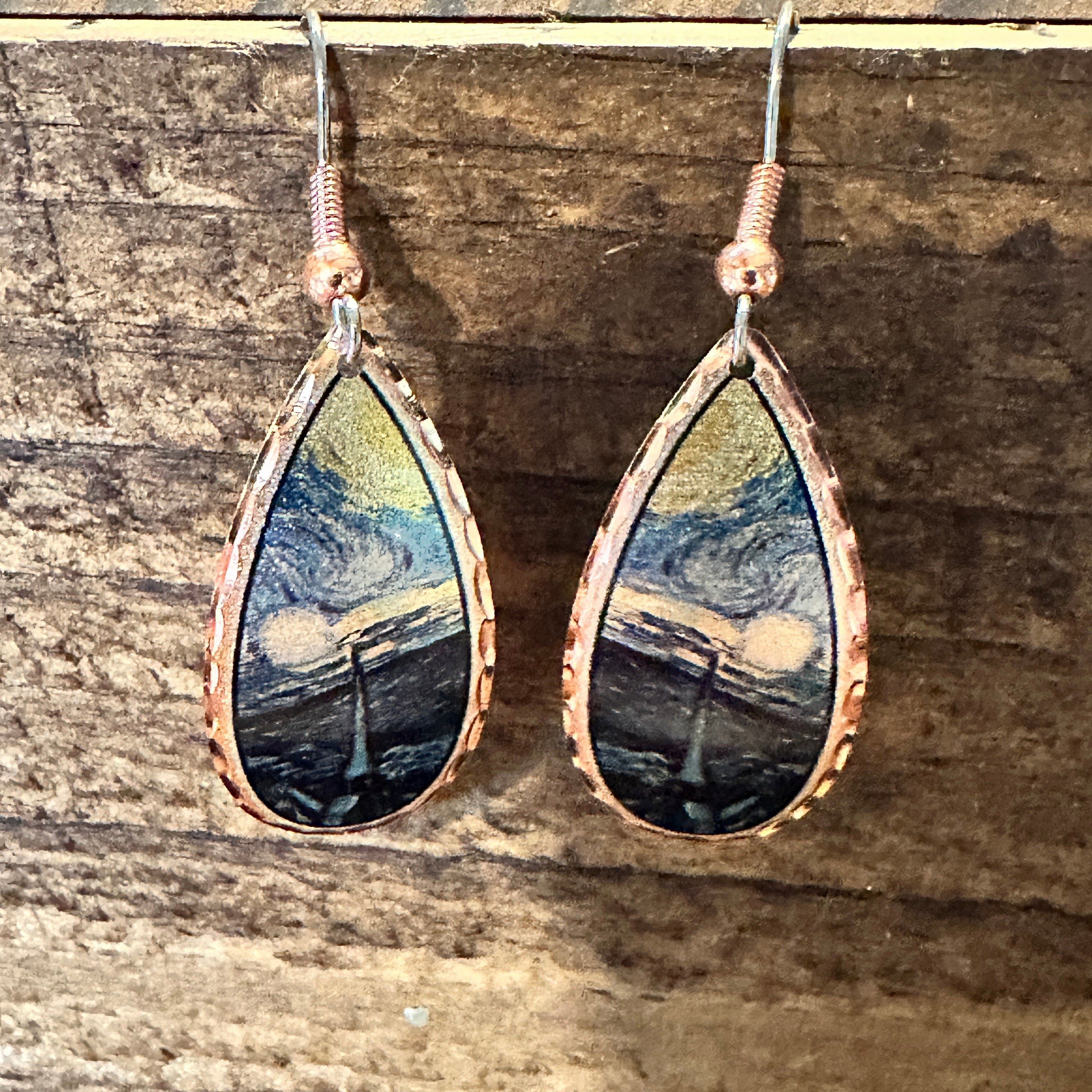 Other Handmade Boho Copper Earrings, Diamond Cut Van Gogh Starry N Size ONE SIZE - 3 Thumbnail