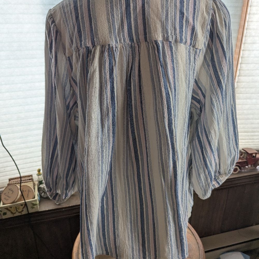 Chaps Ralph Lauren Lauren Chaps Cotton Crinkle Boho Strpd Blues, Band Collar Size XL / US 12-14 / IT 48-50 - 5 Thumbnail