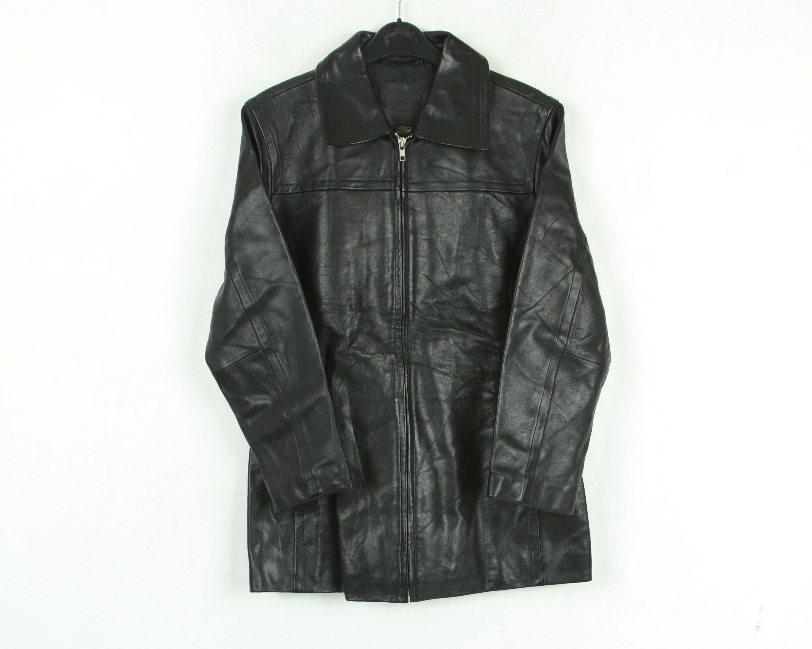 Coach × Leather Luxury Real Leather Black Jacket Blazer Zip Coat Overcoat Size S / US 4 / IT 40 - 1 Thumbnail