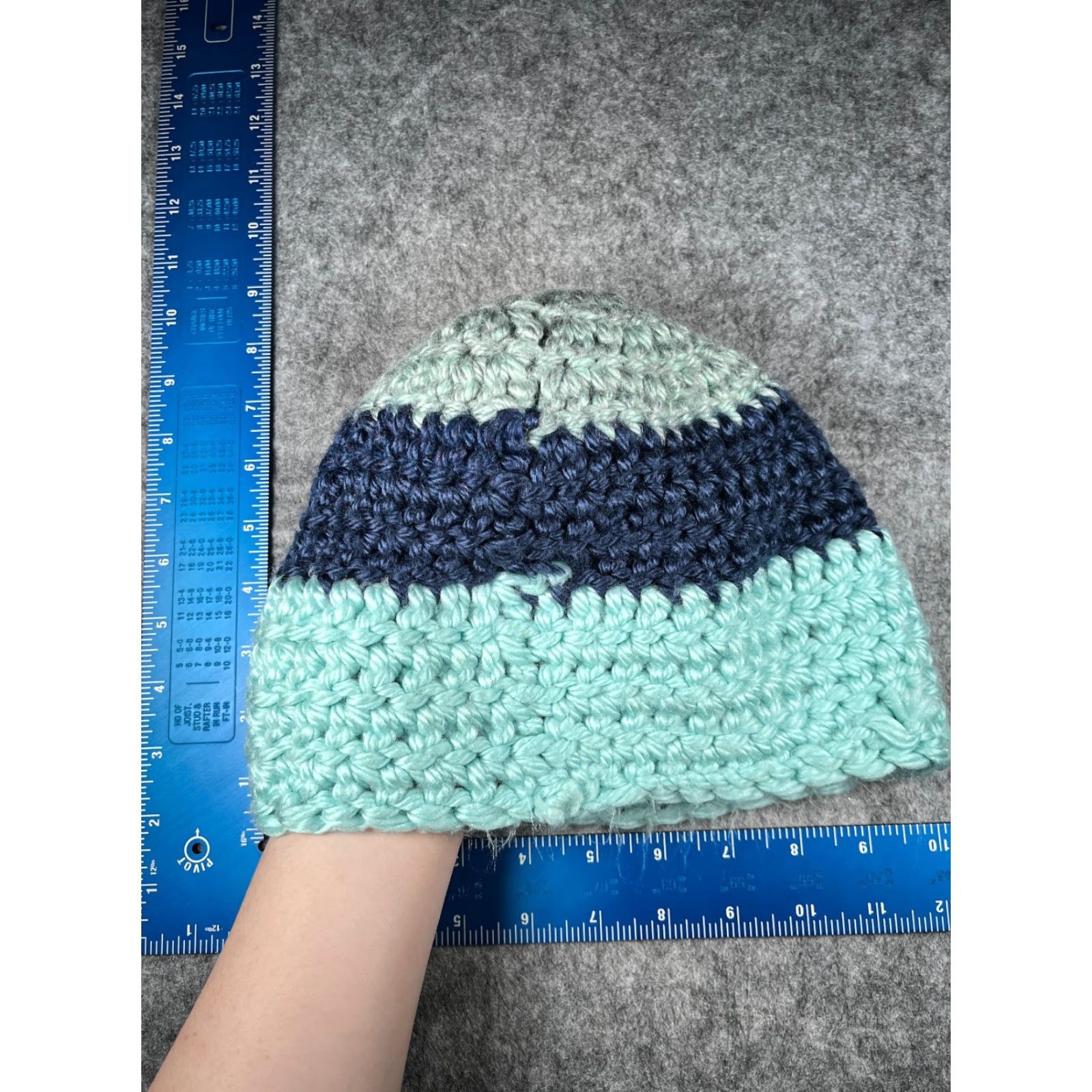 Vintage Beanie Toque Adult One Size Blue Stripe Crochet Knit 100% Acrylic Pom Snow Ski Size ONE SIZE - 5 Thumbnail