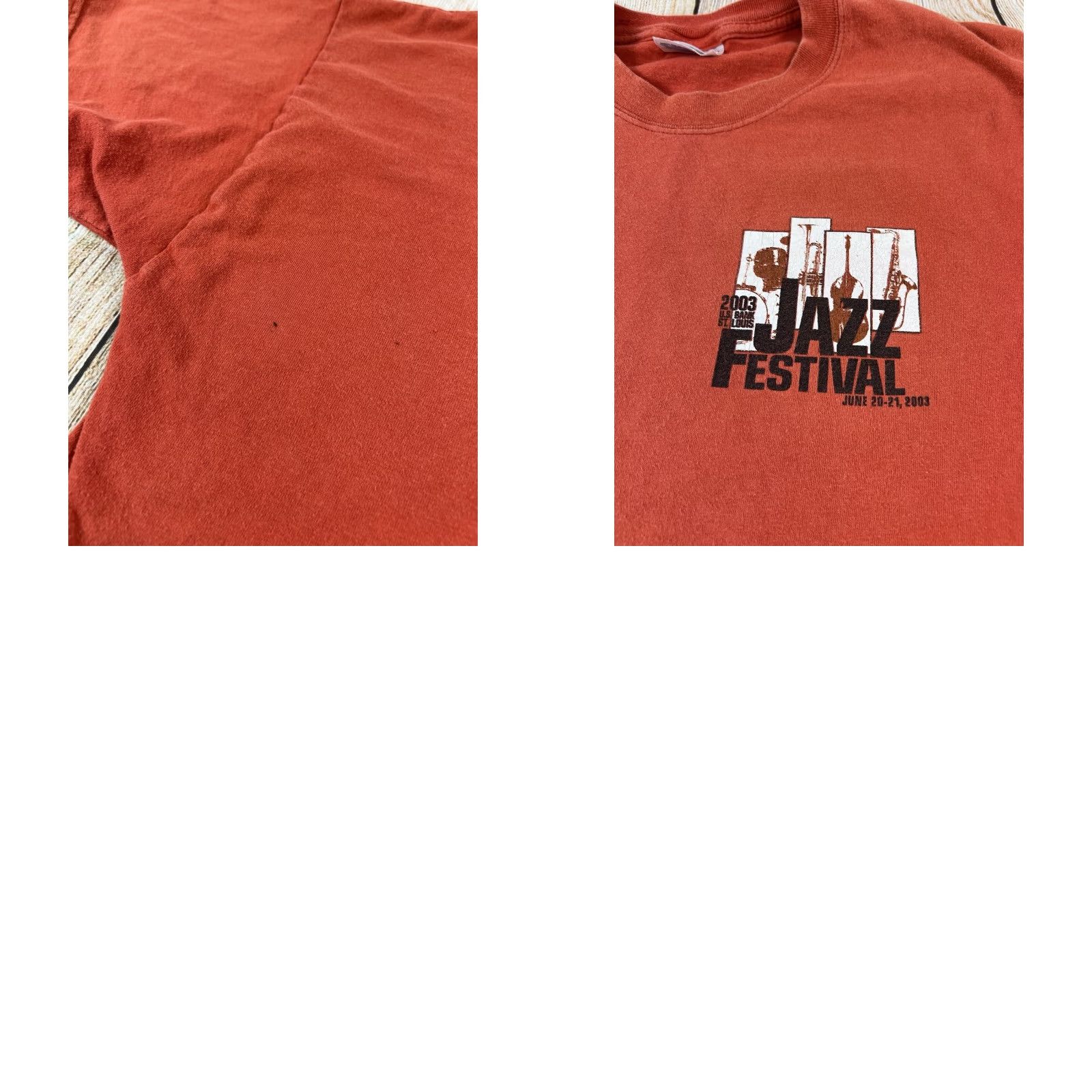 Hanes VINTAGE Hanes St Louis Jazz Festival 2003 Orange Staff T Shirt L Mens Short Sleeve Graphic Print Jazz Music St Louis 2003 Milestone Size US L / EU 52-54 / 3 - 8 Thumbnail