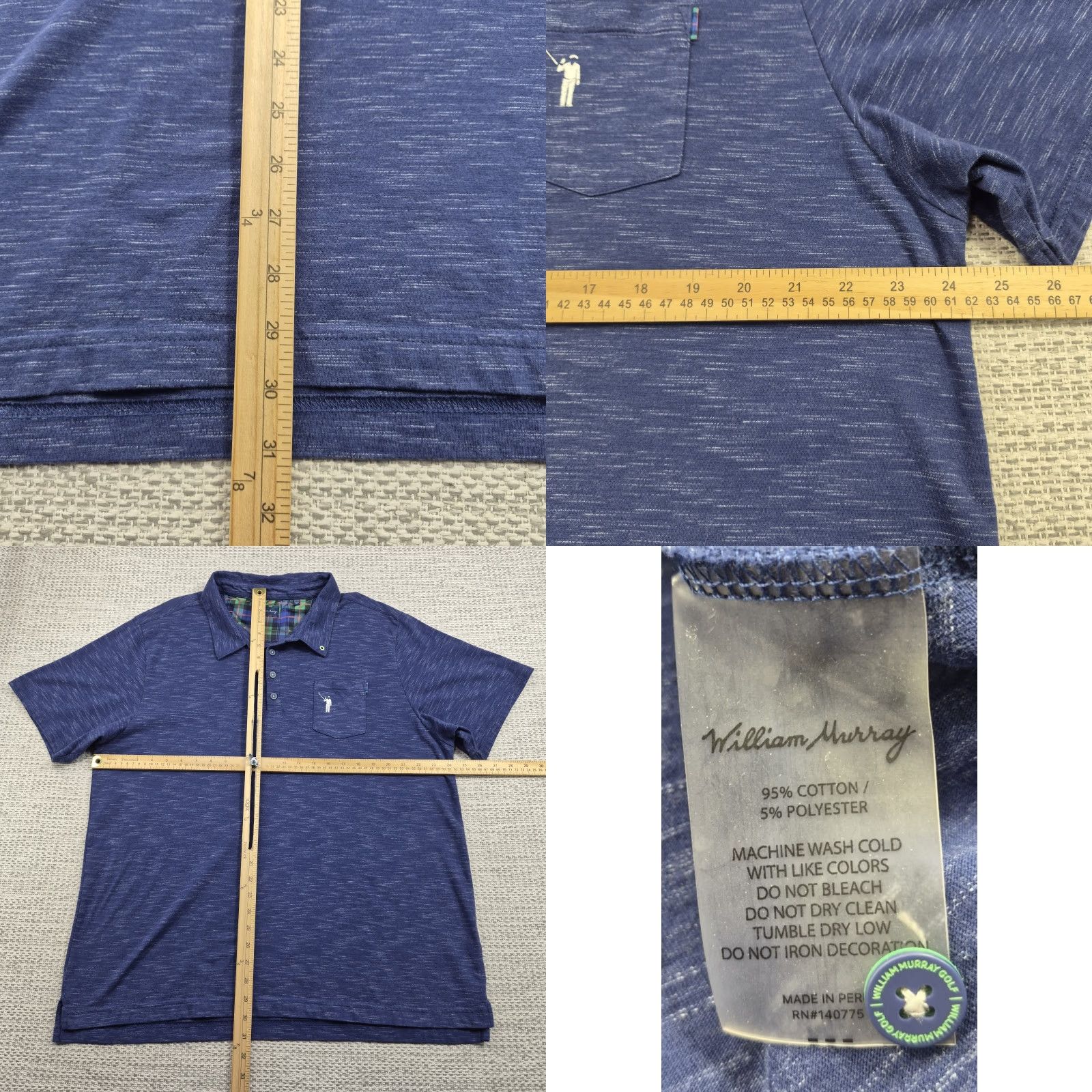 Vintage William Murray Golf Polo Shirt Mens 2XL Blue Graphic Print Polo Shirts Men Regular Short Sleeve Athleisure Golf Size US XXL / EU 58 / 5 - 8 Thumbnail