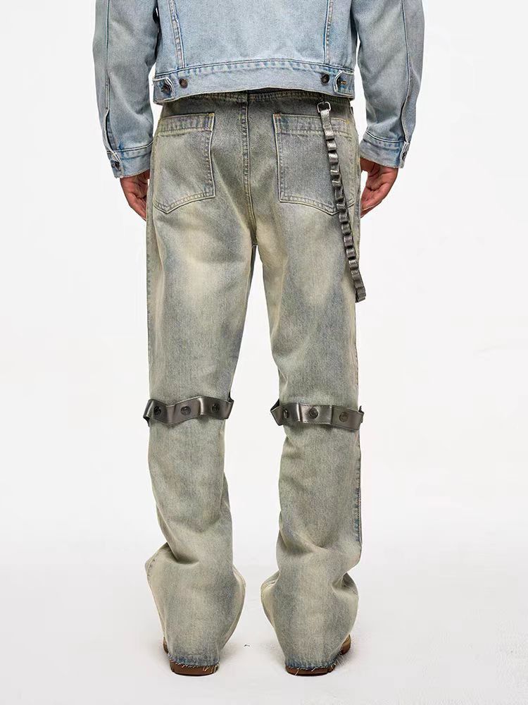 Japanese Brand × Jean High Street Detachable Chain Tie Washed Loose Jeans Size US 32 / EU 48 - 4 Thumbnail