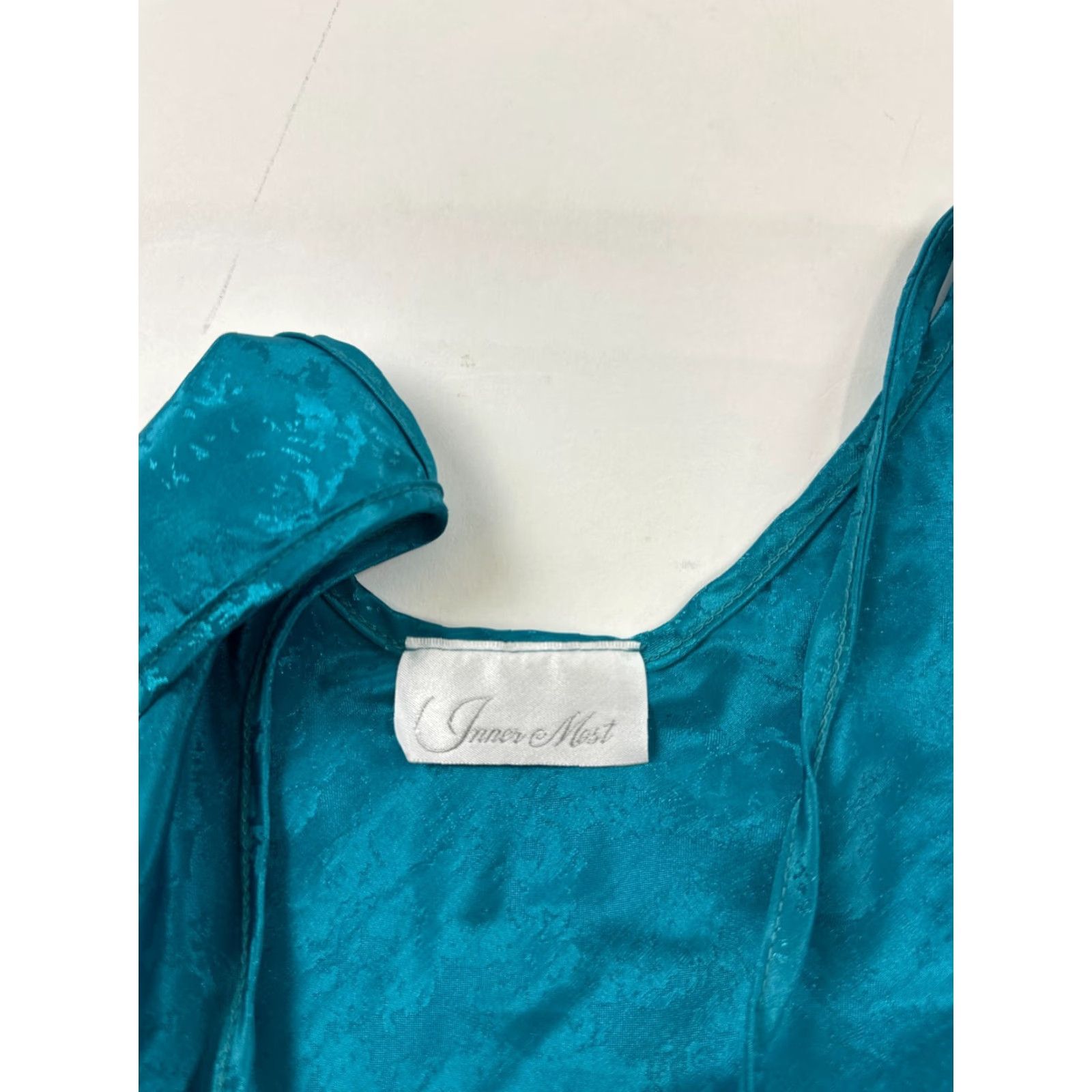 Vintage Inner Most Dress Teal Slip Lace Trim Spaghetti Strap Pullover Womens Large Dress Sleeveless Round Neck Casual Short 100% Polyester Size L / US 10 / IT 46 - 4 Thumbnail
