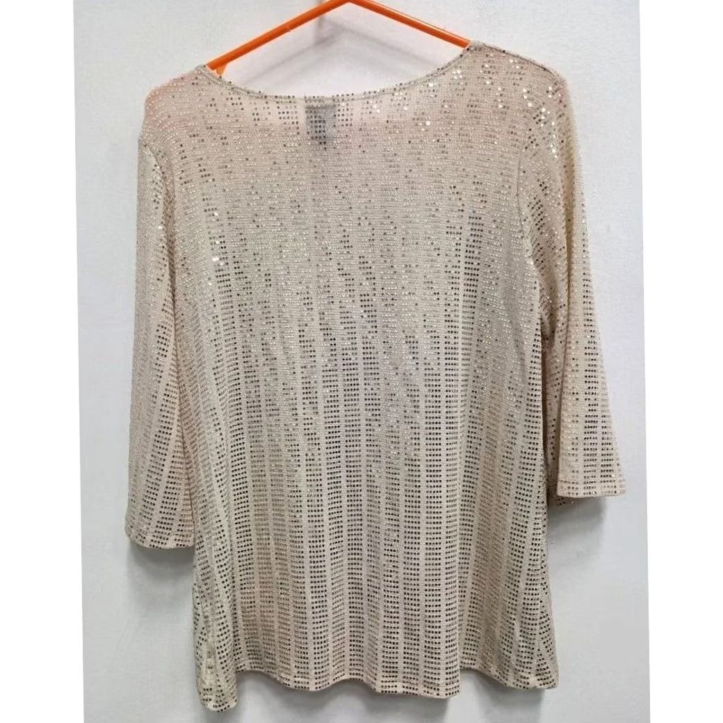 Vintage Clara Sun Woo Sequin Gold Champagne 3/4 Sleeve Knot Front Top Womens Small Size S / US 4 / IT 40 - 3 Thumbnail