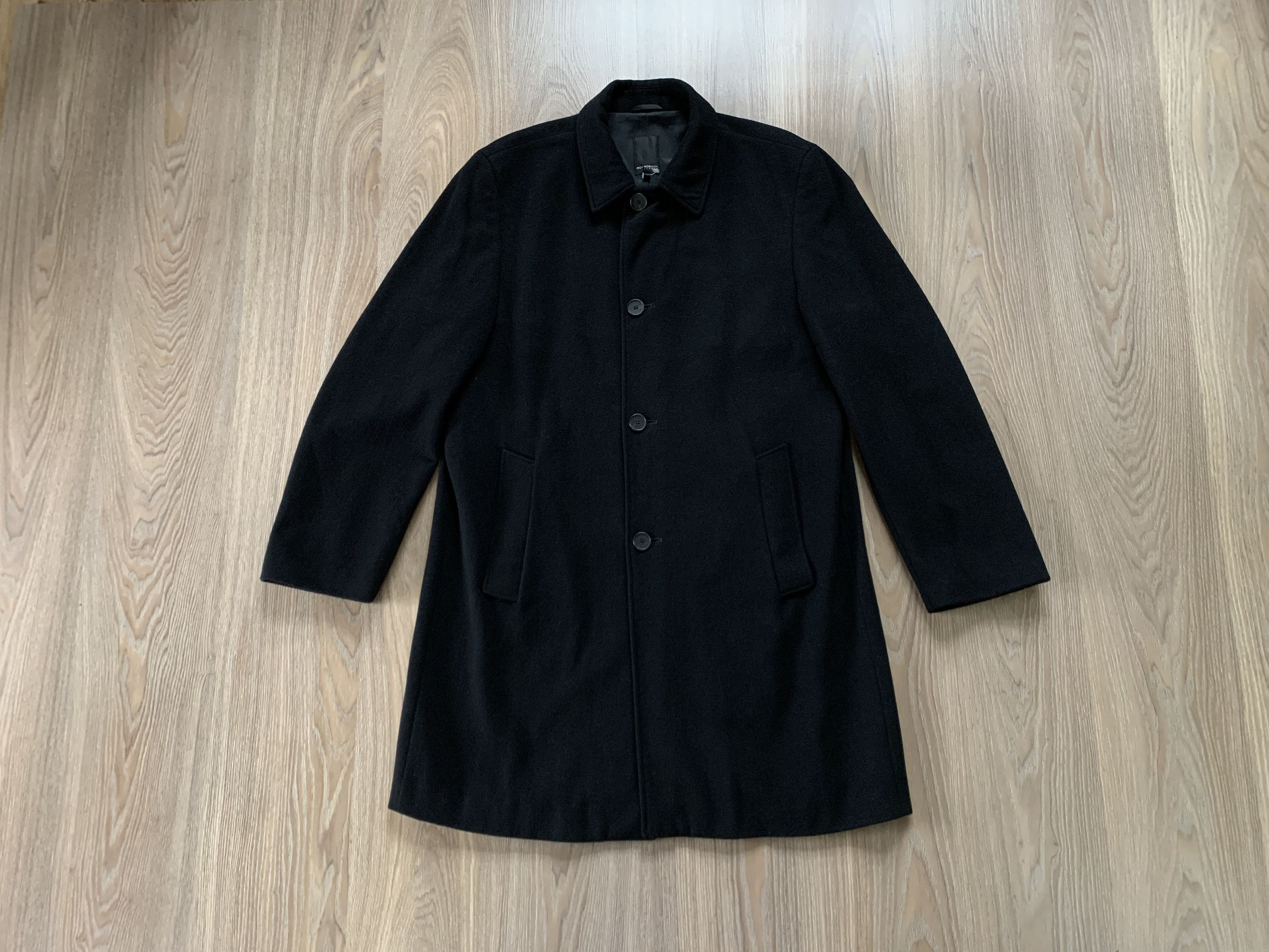Designer × Vintage Roy Robson Wool Black Heavy Coat Size US L / EU 52-54 / 3 - 1 Thumbnail