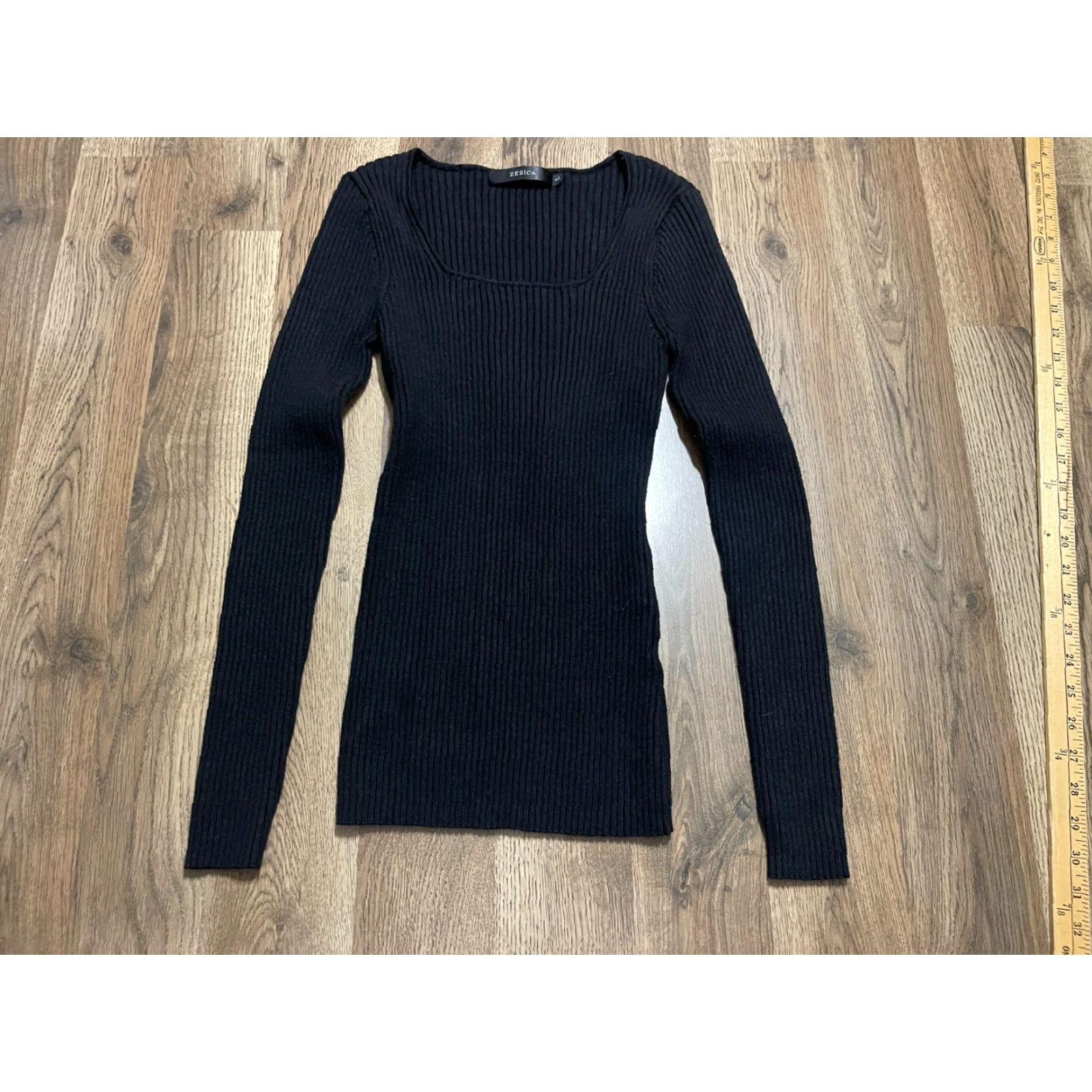 Vintage Zesica Shirt Women's L Black Long Sleeve Knit Square Neck T-Shirt Casual Modern Basic Smooth Vintage: No (but vintage no not allowed). Size L / US 10 / IT 46 - 2 Thumbnail