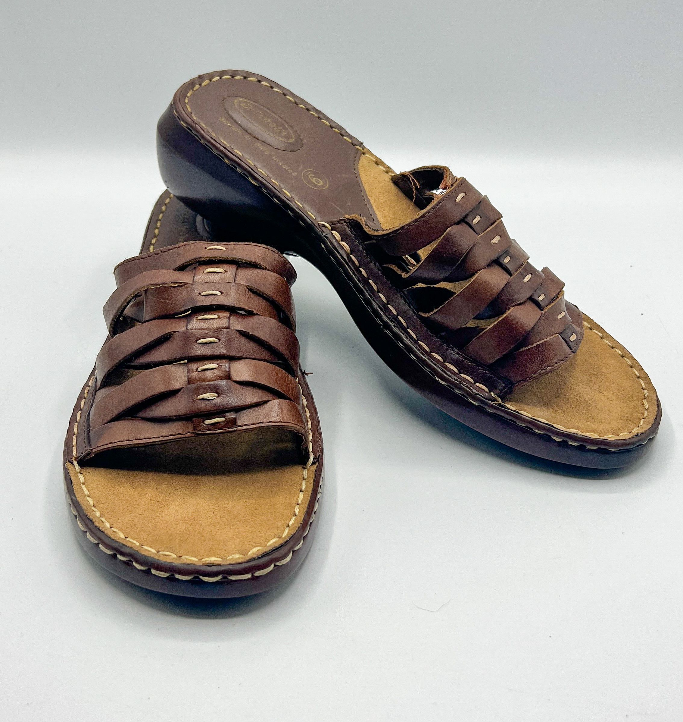 Scholl Dr. Scholl's Reba II Brown Woven Leather Mule Sandals Size US 9 / IT 39 - 2 Thumbnail