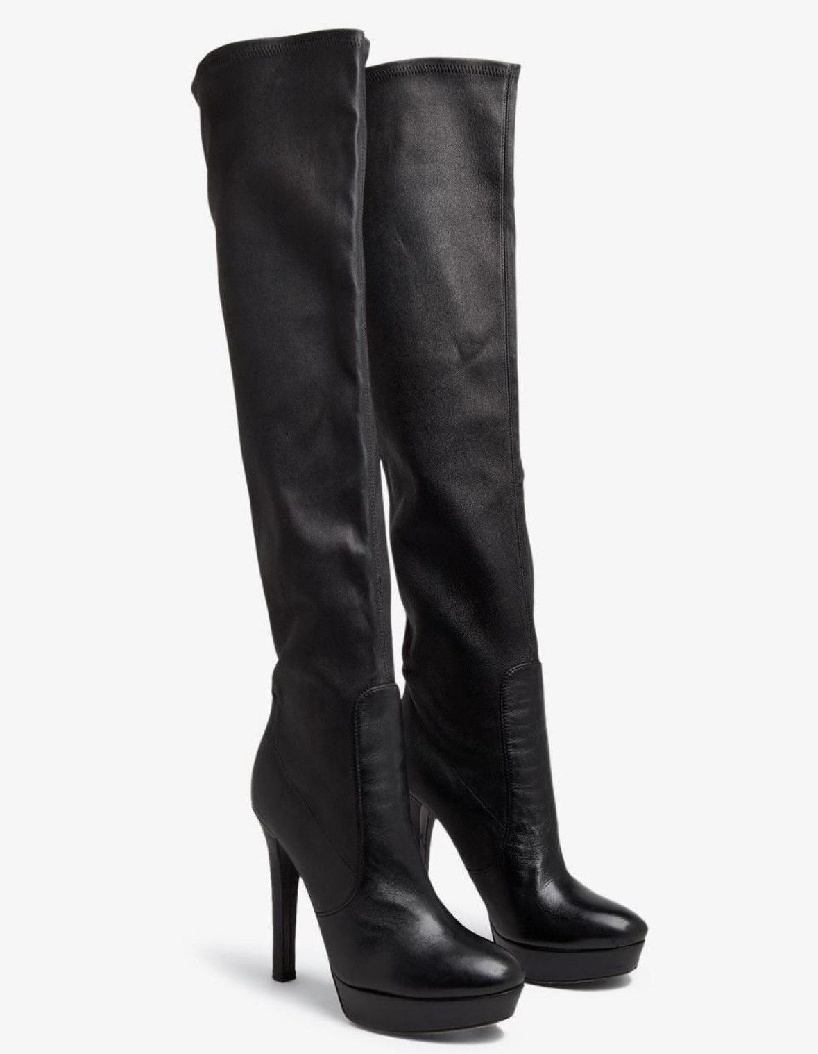 Miu Miu Miu Miu Thigh High Satin & Leather Boots Size US 7 / IT 37 - 3 Thumbnail