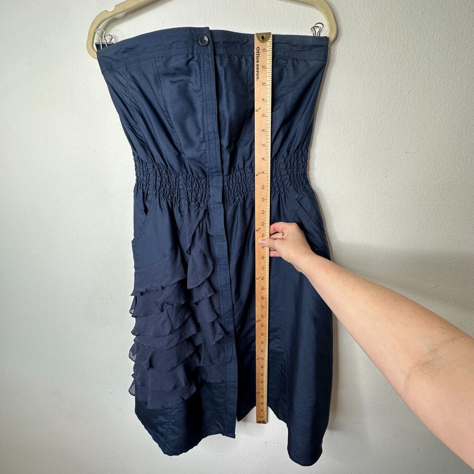 Modern Amusement Modern Amusement Strapless Navy Button Ruffle Dress Silk 6 Size M / US 6-8 / IT 42-44 - 15 Thumbnail