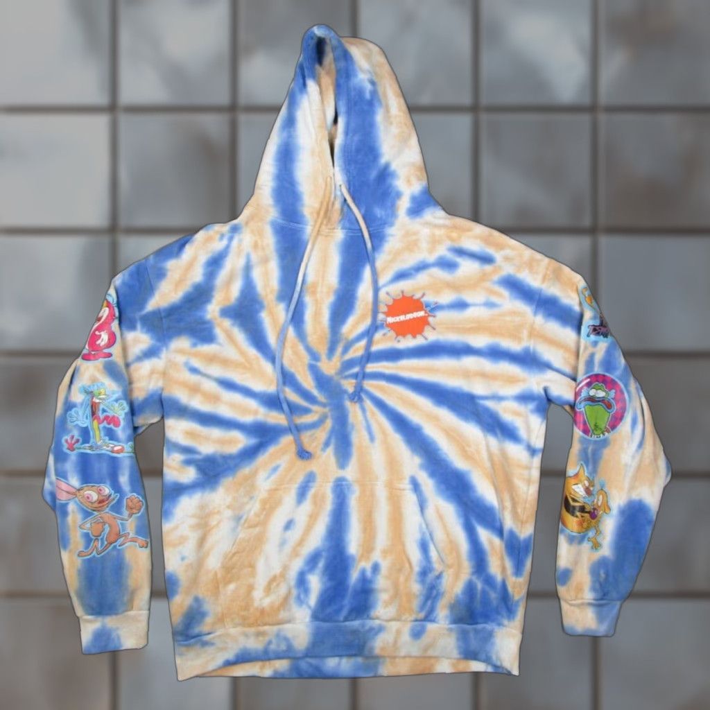 Nickelodeon Nickelodeon Hoodie Mens XL Blue Ren Stimpy Tie Dye Fleece Pullover TV Knit Geometric Logo 90s Cartoon Sports All Seasons Size US XL / EU 56 / 4 - 1 Thumbnail