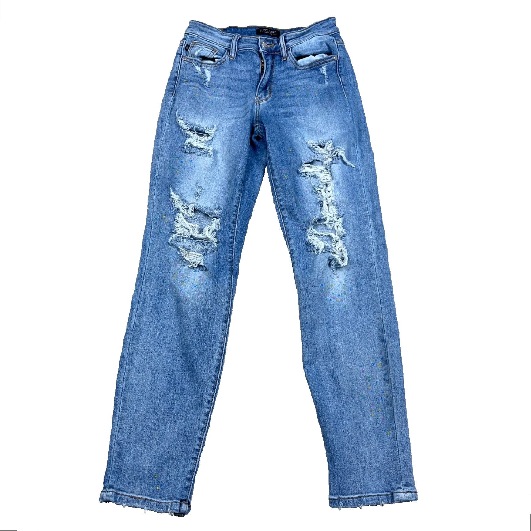 Vintage Judy Blue Jeans Women 3 Boyfriend Mid Wash Blue Distressed Pockets 5-Pocket Regular Size 26 in Waist 28 in Inseam Jeans Mens? Wait. Size 26" / US 2 / IT 38 - 2 Thumbnail