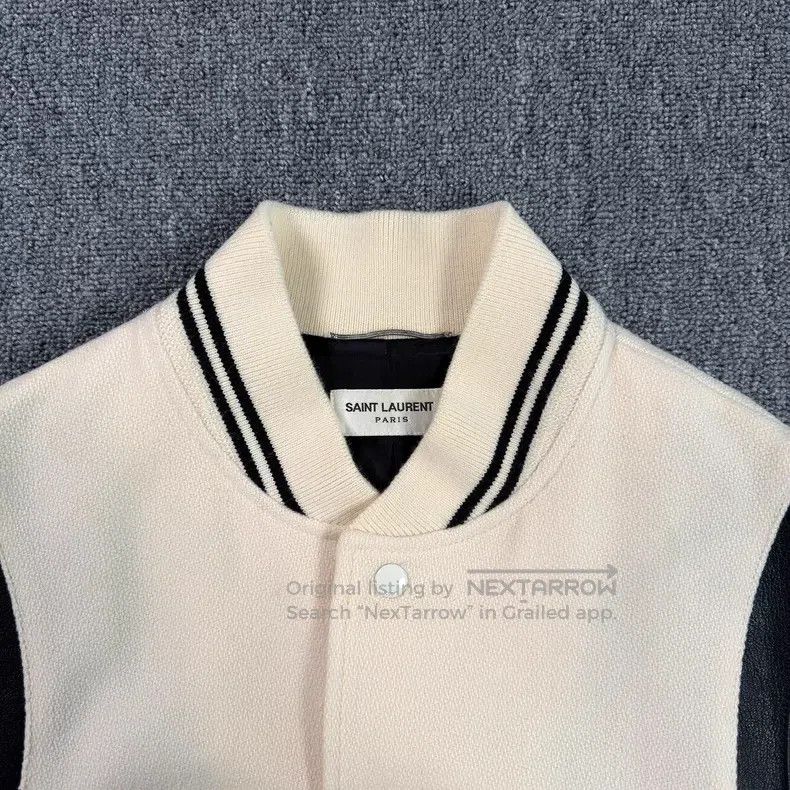 Saint Laurent Paris Saint Laurent Paris Beige Baseball Jersey with Leather Pan Size US L / EU 52-54 / 3 - 2 Thumbnail