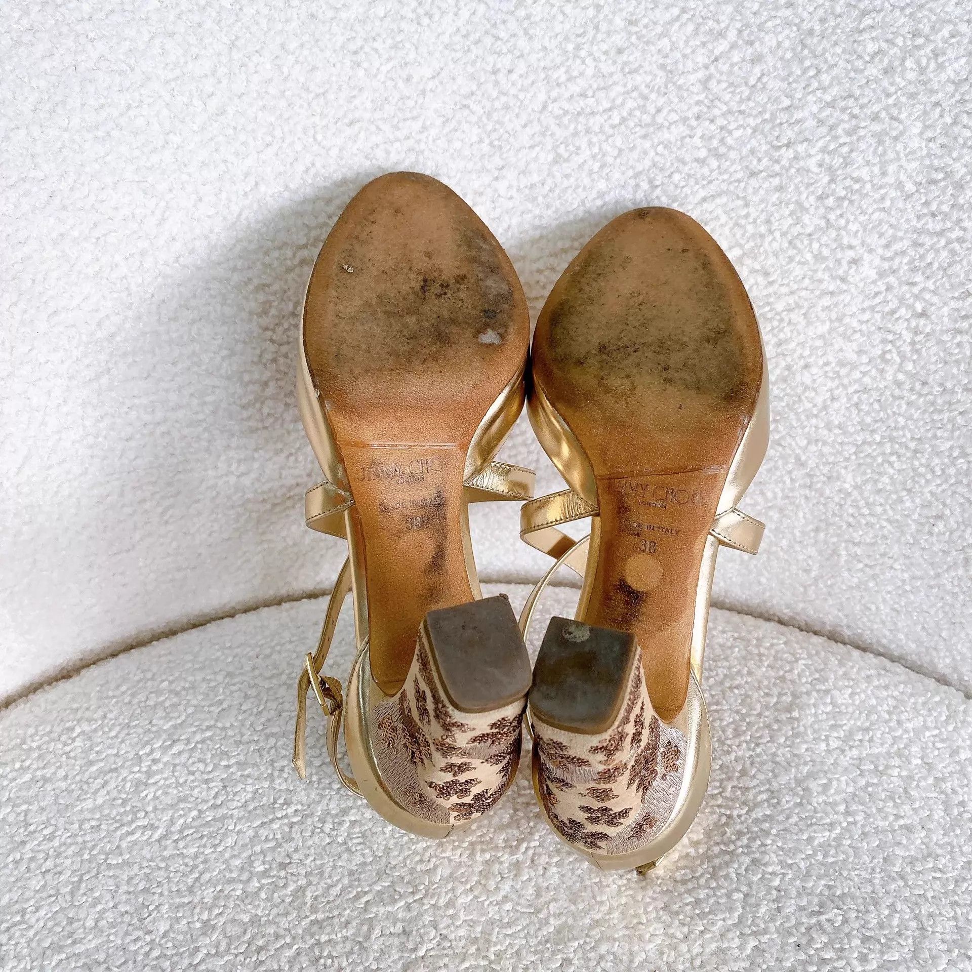 Jimmy Choo Jimmy Choo gold heeled sandals 38 EUR Size US 7.5 / IT 37.5 - 9 Thumbnail
