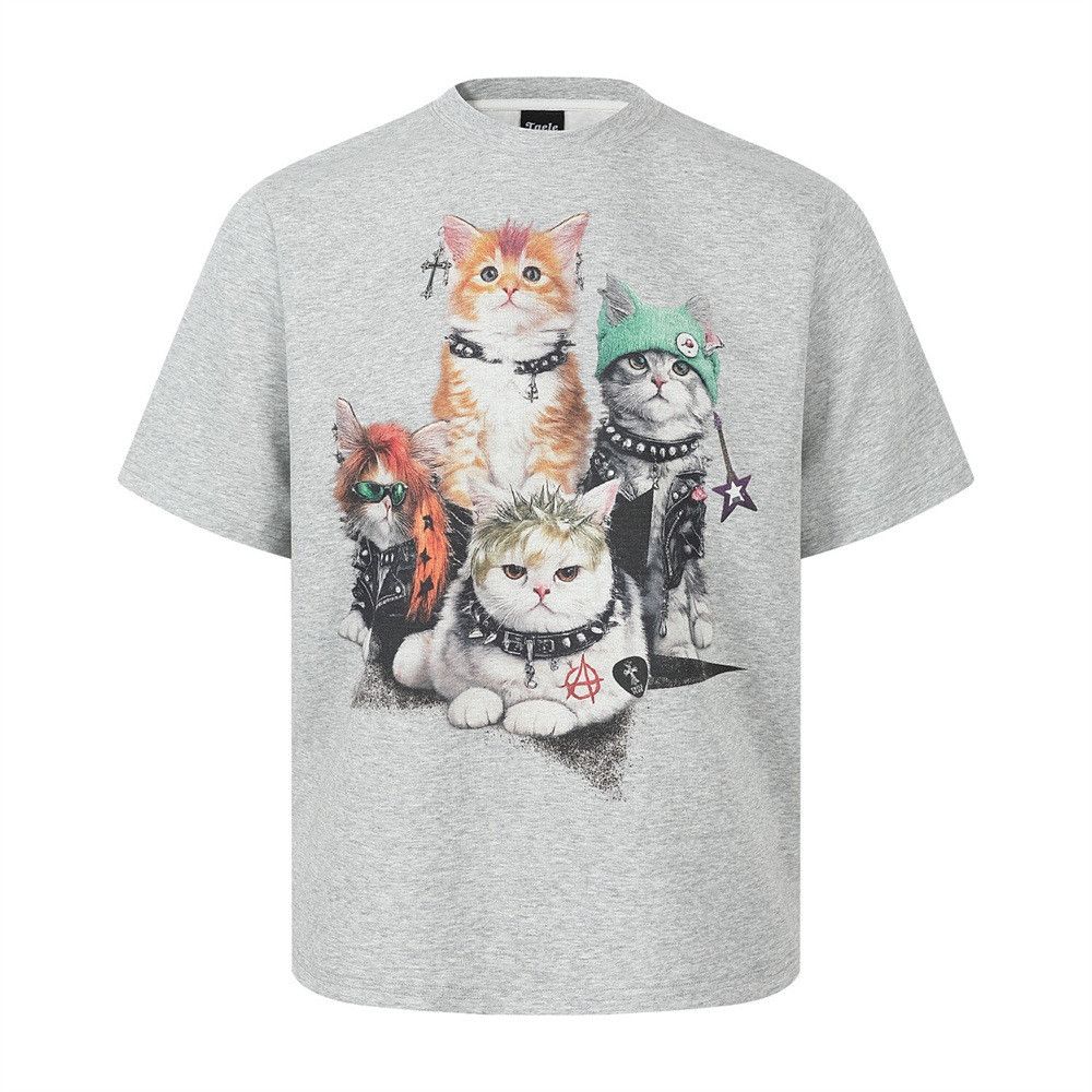 Japanese Brand Men's Street Retro Hip-Hop T-Shirt with Kitten Print Size US M / EU 48-50 / 2 - 1 Thumbnail