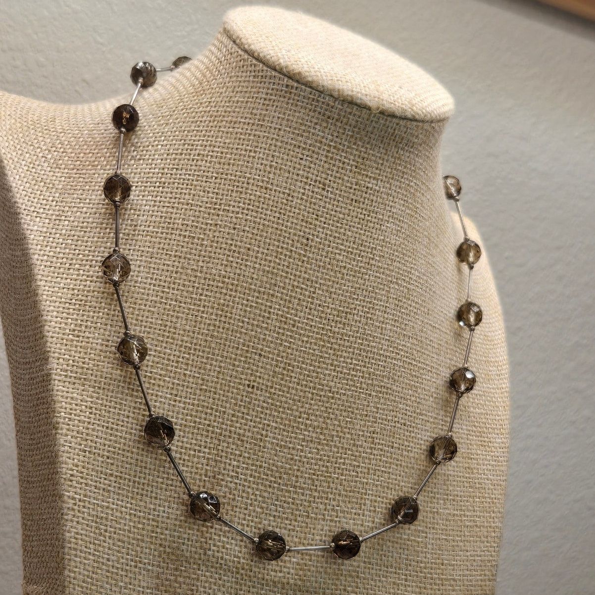Vintage Vintage Sterling Silver FacetedSmoky Quartz Station Necklace Size ONE SIZE - 7 Thumbnail