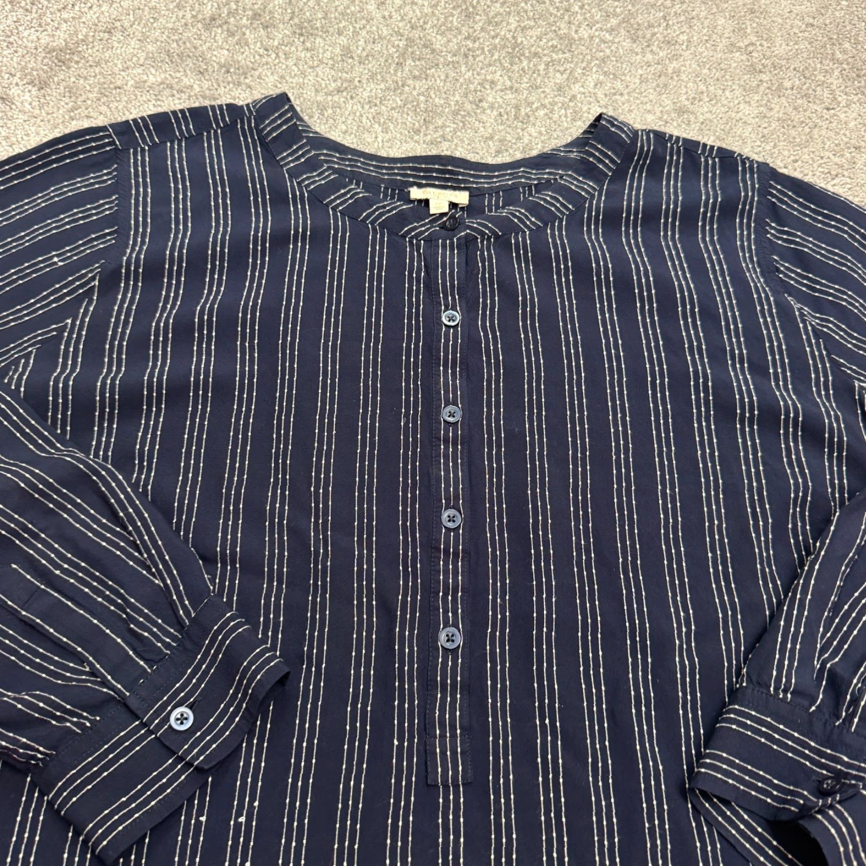 Talbots Talbots Shirt Women 2X Plus Size Navy Blue Striped Henley Collarless Long Sleeve Blouse Size XXL / US 16-18 / IT 52-54 - 3 Thumbnail