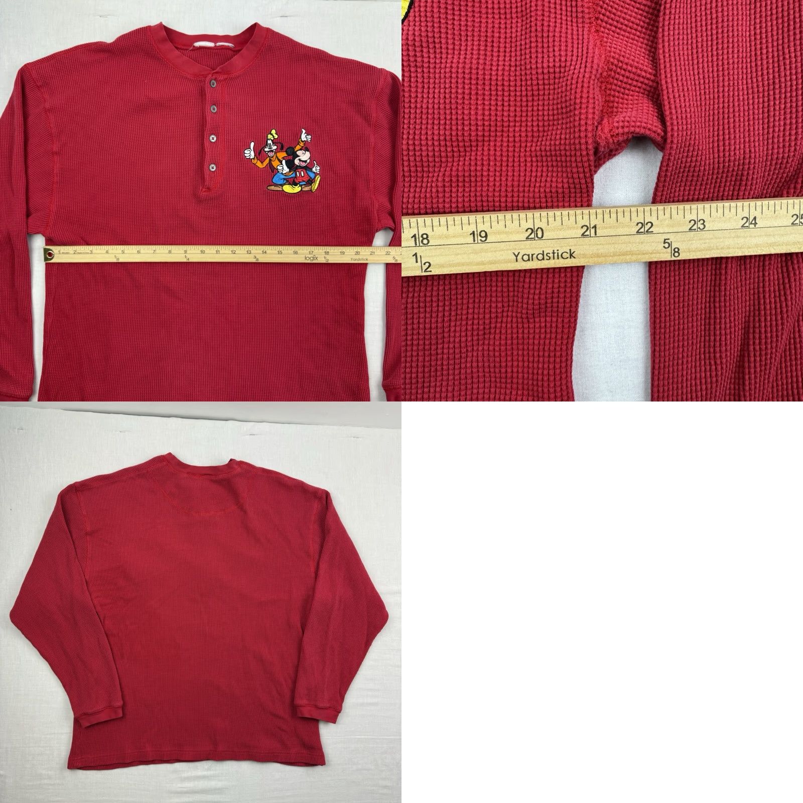 Disney VINTAGE Mickey Goofy Thermal Henley Shirt Adult Large Red Disney World Embroidered 90s Mens Tee Size US L / EU 52-54 / 3 - 8 Thumbnail