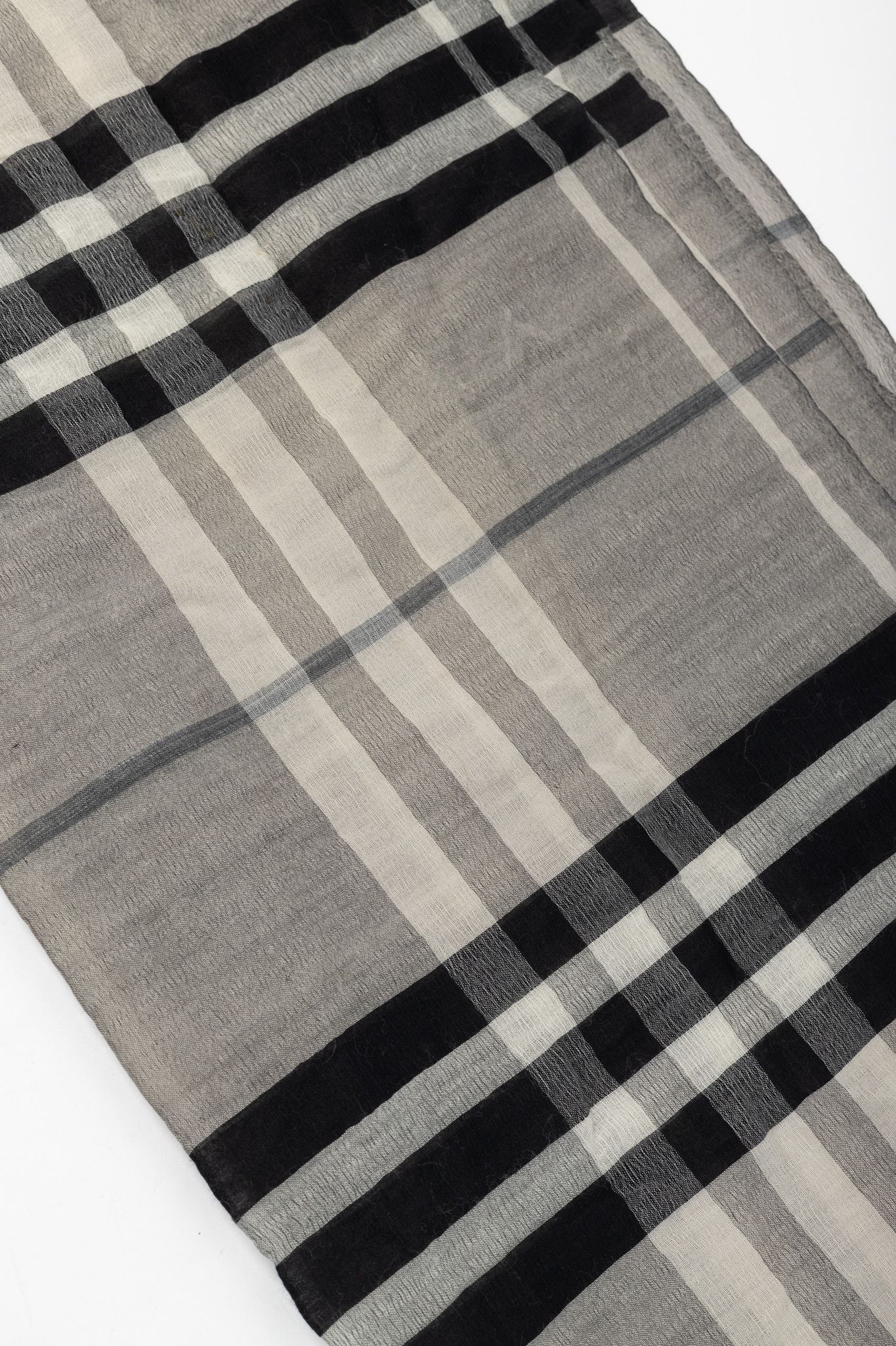 Burberry Burberry Grey Check Gauze Eyelash-Fringe Scarf Size ONE SIZE - 2 Thumbnail