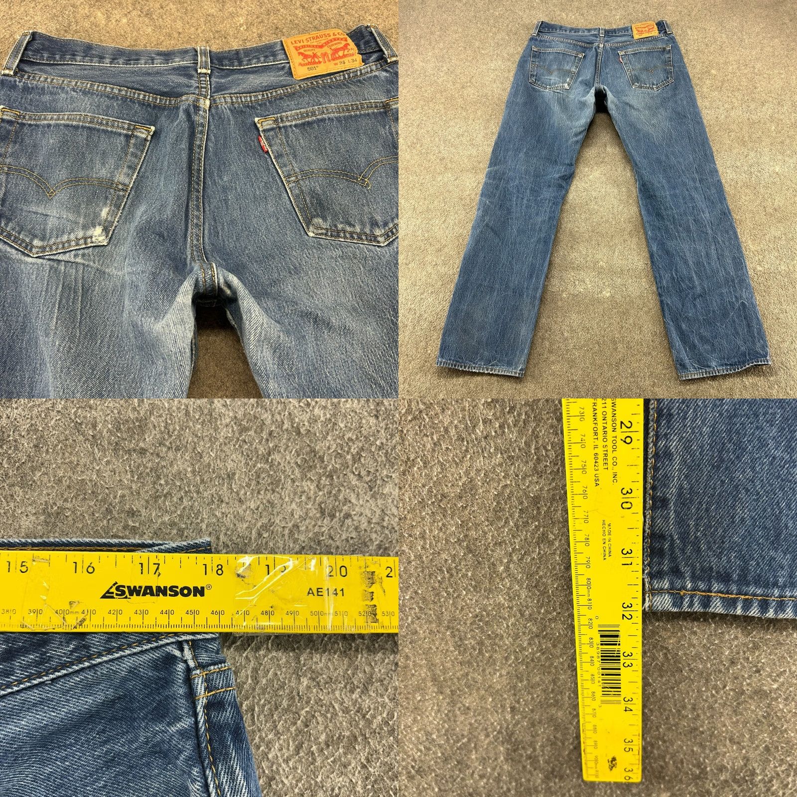 Levi's Levi's 501 Jeans Mens 36x34 Blue Straight Regular Medium Wash Cotton Denim 5-Pocket Button Fly Size US 36 / EU 52 - 9 Thumbnail