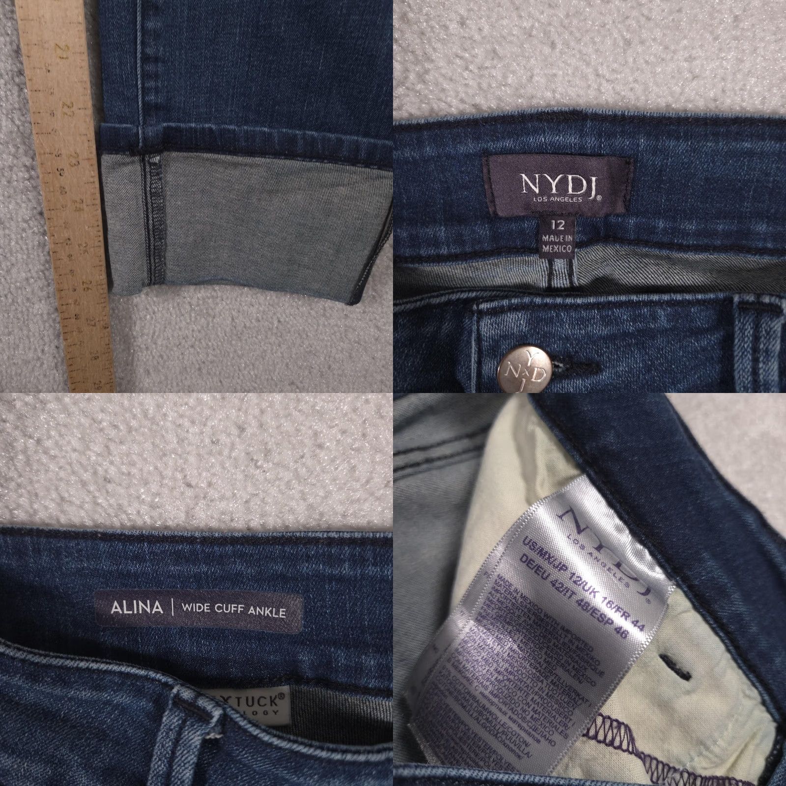 NYDJ NYDJ Alina Wide Cuff Ankle Jeans Womens 12 Blue Mid Rise Stretch Embroidered Size 34" / US 12 / IT 48 - 8 Thumbnail