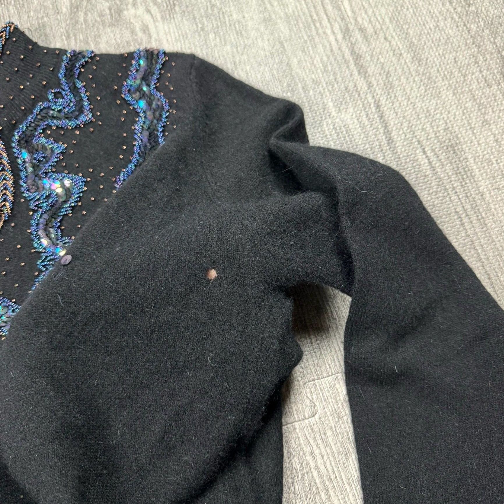 Joseph VINTAGE Jean Joseph Le Bon Beaded Sequin Lambswool Angora Sweater Womens M Black 1980s Eveningwear Size M / US 6-8 / IT 42-44 - 6 Thumbnail